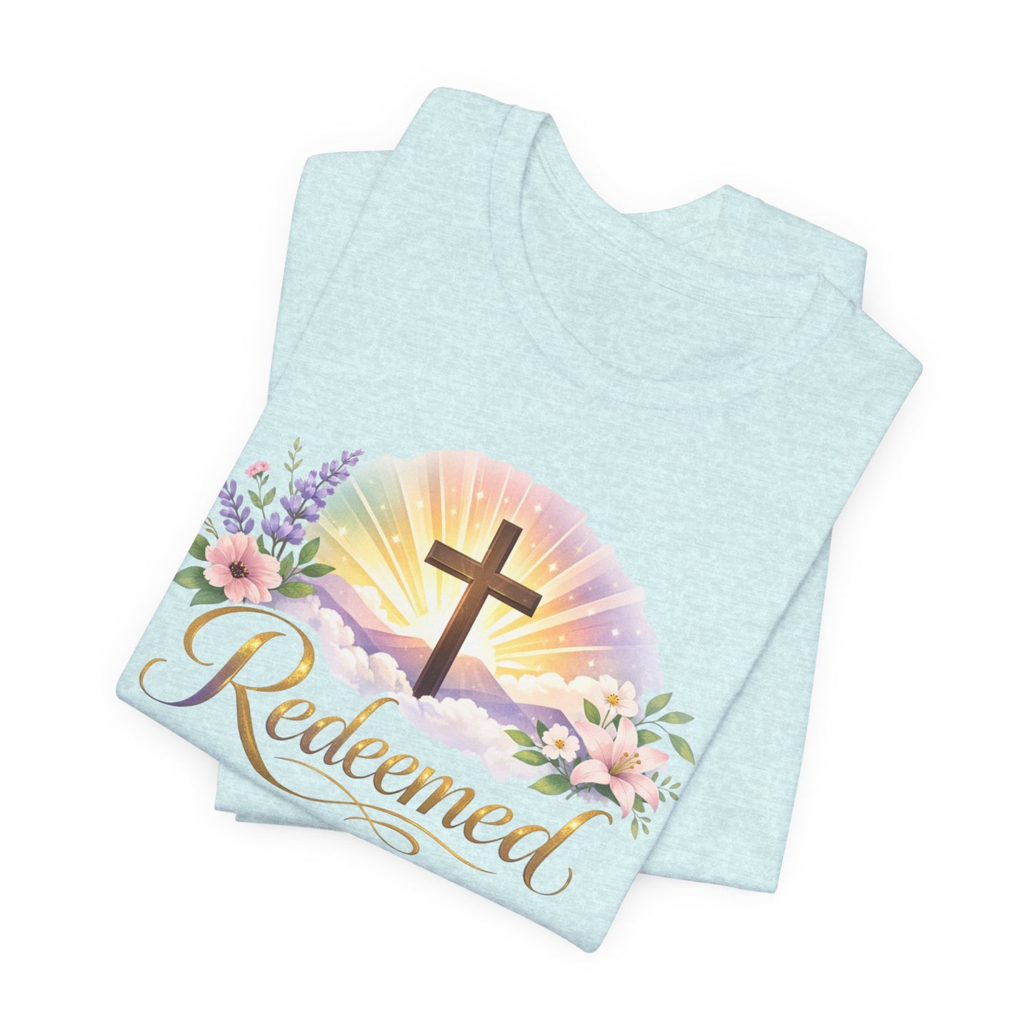 "Redeemed" Cross Floral T-Shirt — Christian Faith Tee