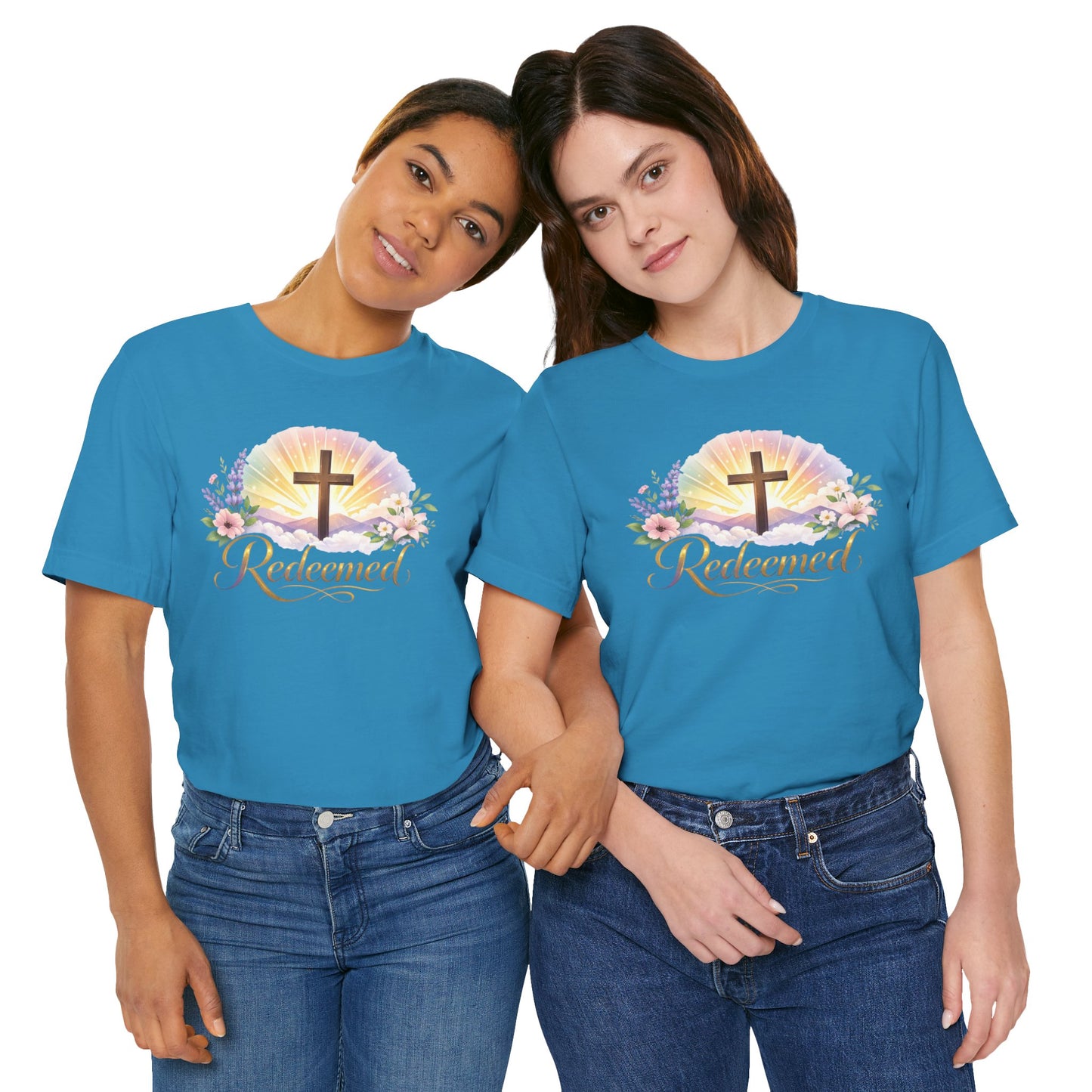 "Redeemed" Cross Floral T-Shirt — Christian Faith Tee