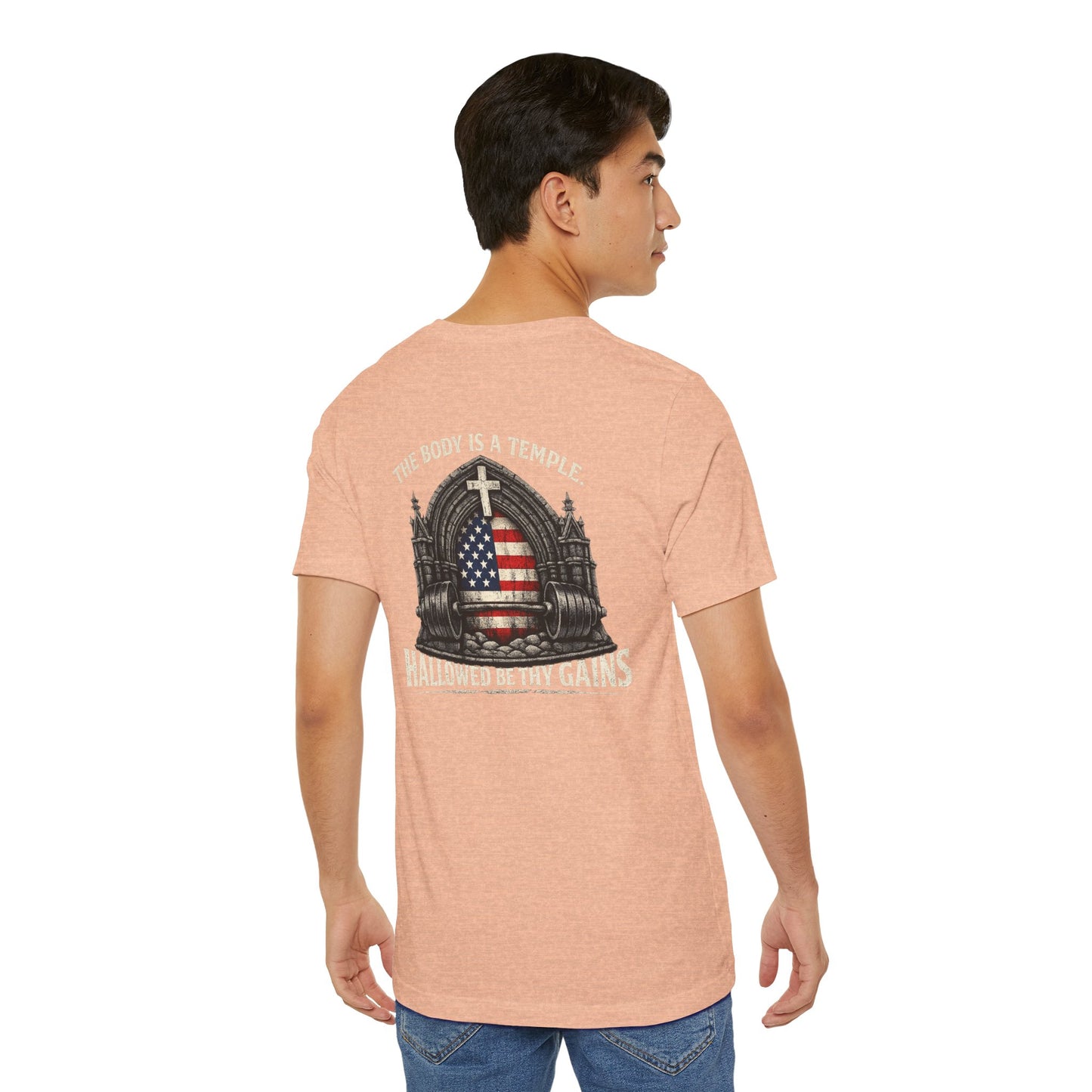 Patriotic Gym Tee — “The Body Is a Temple” American Flag Fitness T-Shirt