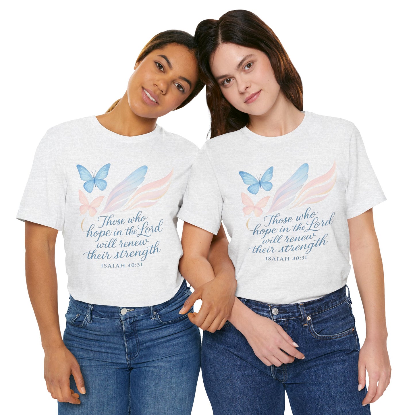 Inspirational Scripture T-Shirt – "Those Who Hope in the Lord" Isaiah 40:31, Pastel Butterflies