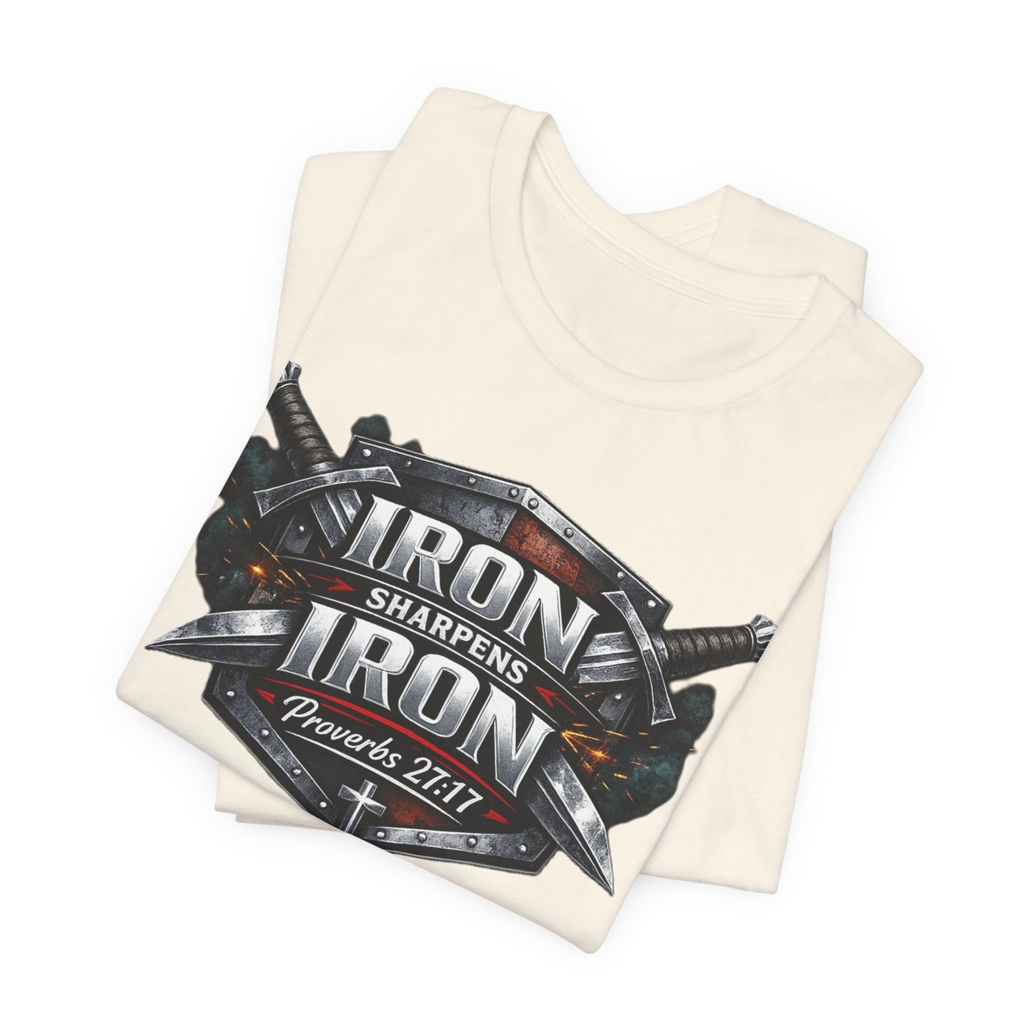 Iron Sharpens Iron T-Shirt — Faith-Based Proverbs 27:17 Graphic Tee