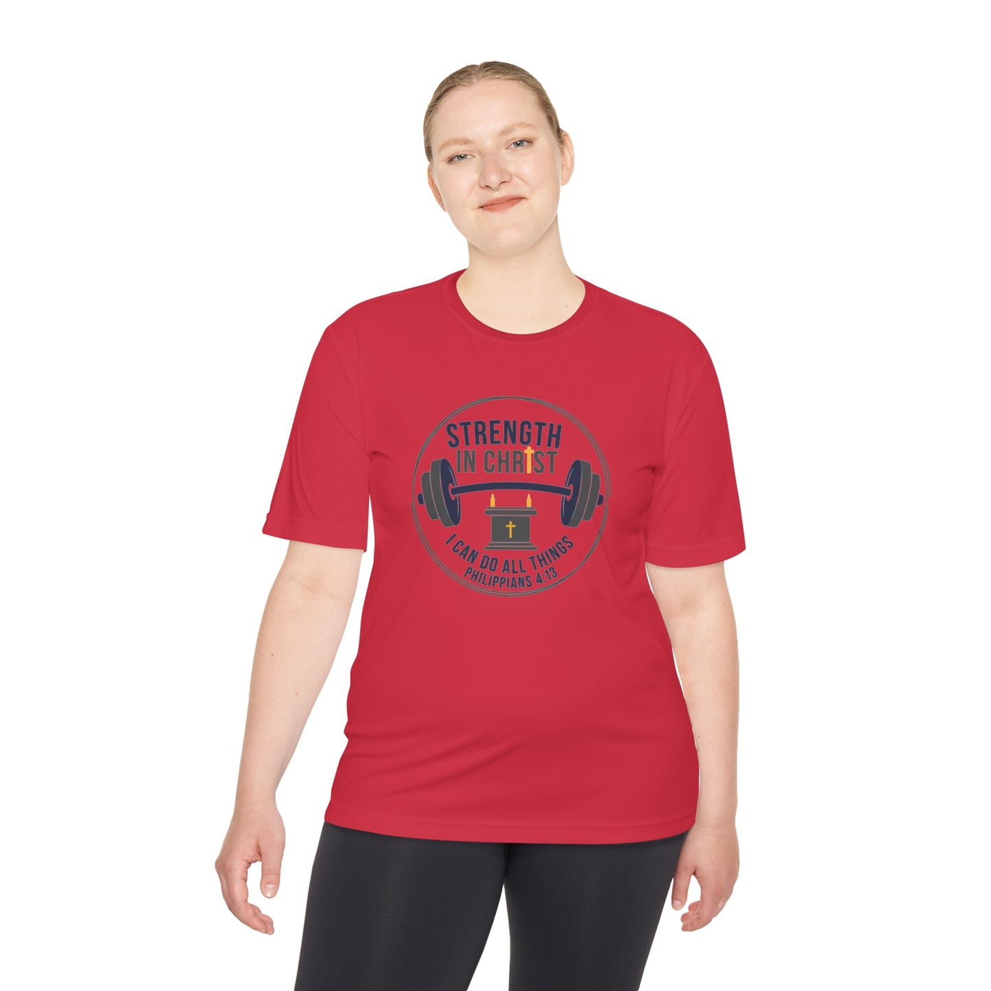 Philippians 4:13 'Strength in Christ' Moisture-Wicking Workout Tee