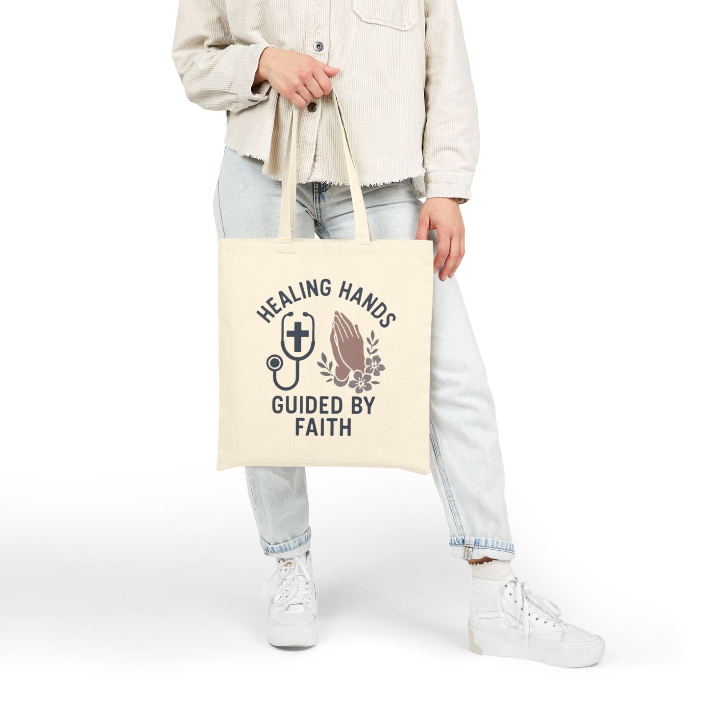 Healing Hands Guided by Faith Cotton Canvas Tote Bag
