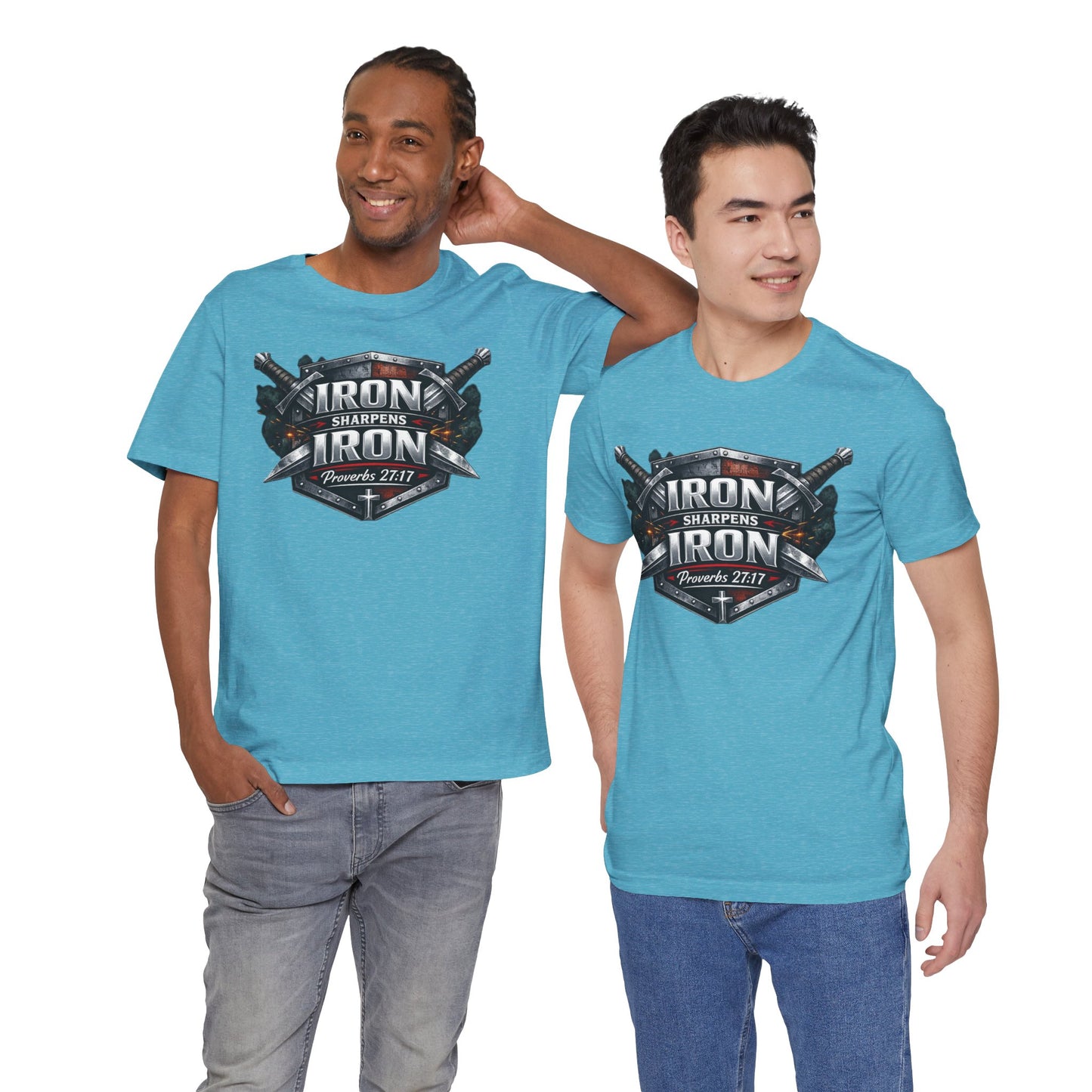 Iron Sharpens Iron T-Shirt — Faith-Based Proverbs 27:17 Graphic Tee