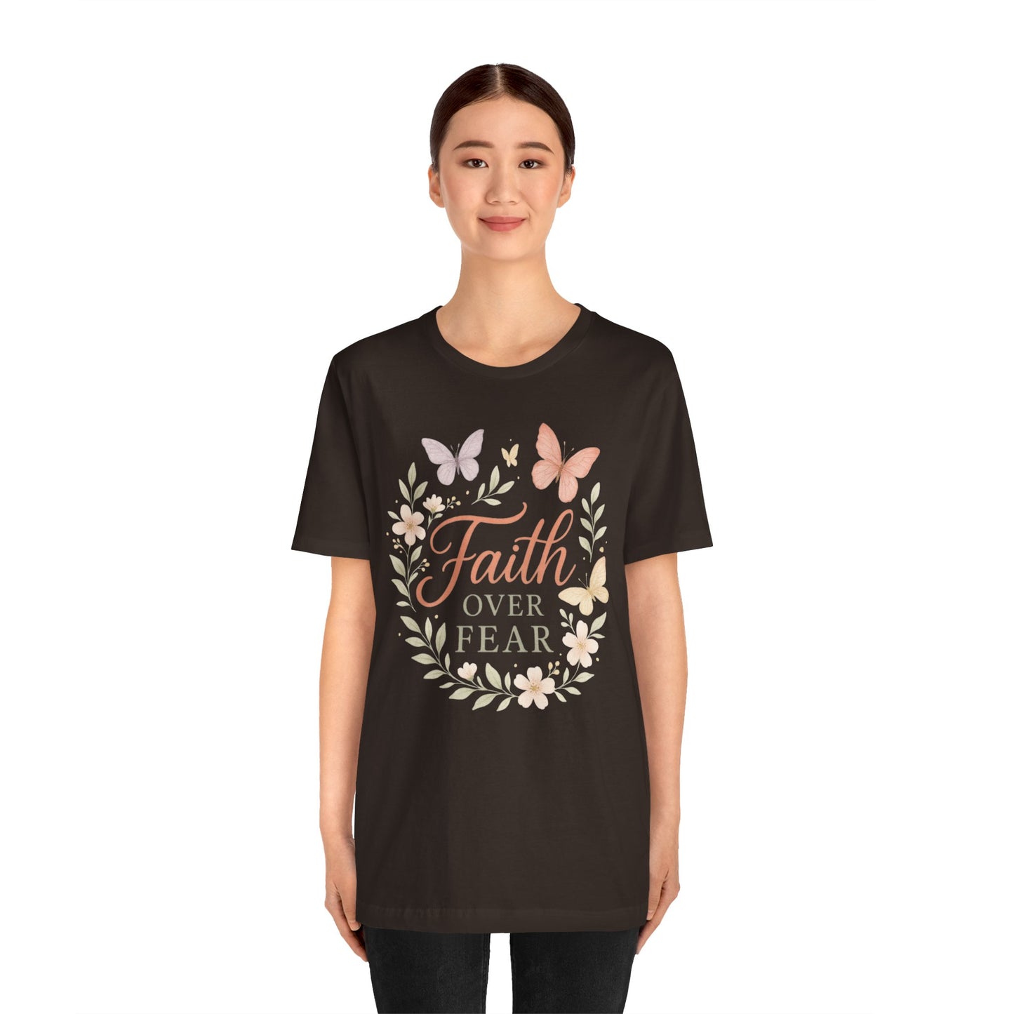 Faith Over Fear T-Shirt — Floral Butterfly Inspirational Tee