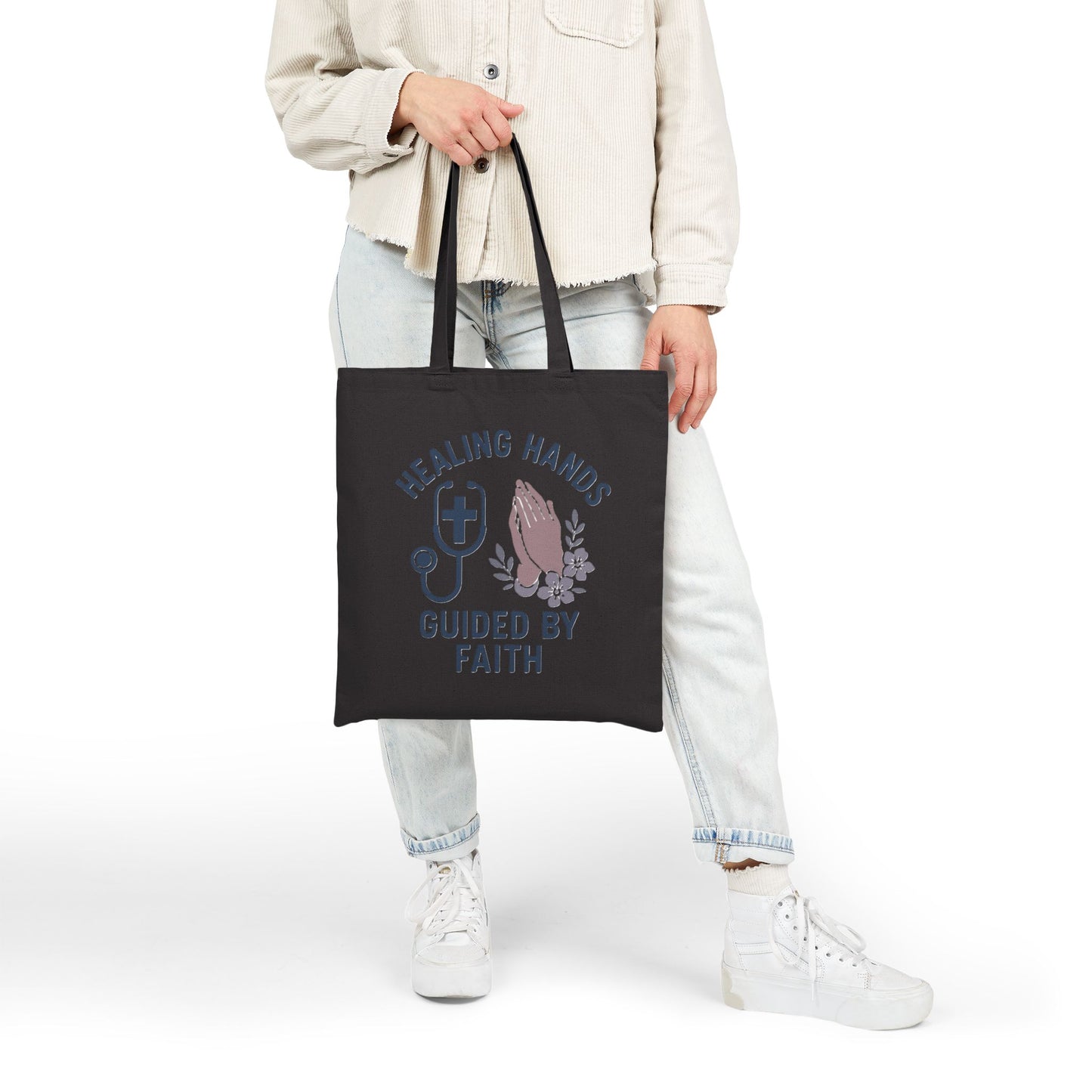 Healing Hands Guided by Faith Cotton Canvas Tote Bag