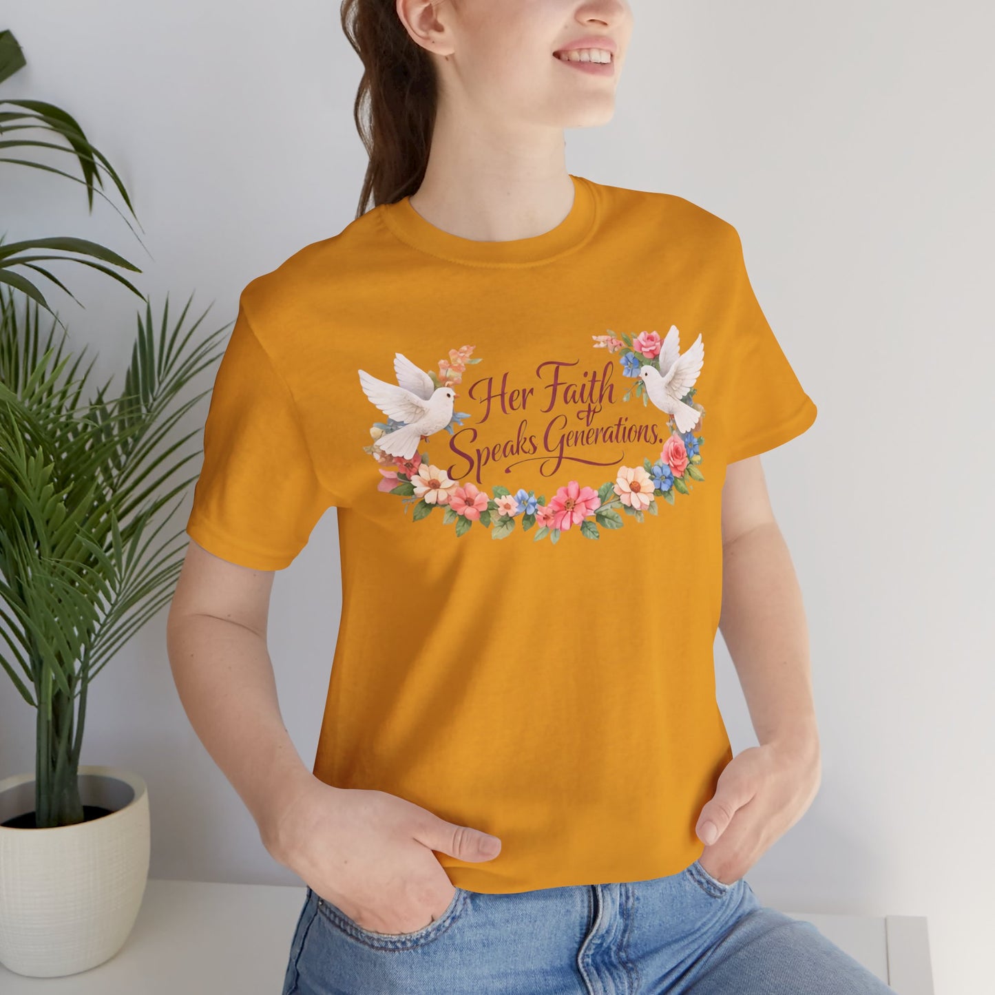 Her Faith Speaks Generations T-Shirt — Floral Christian Inspirational Tee