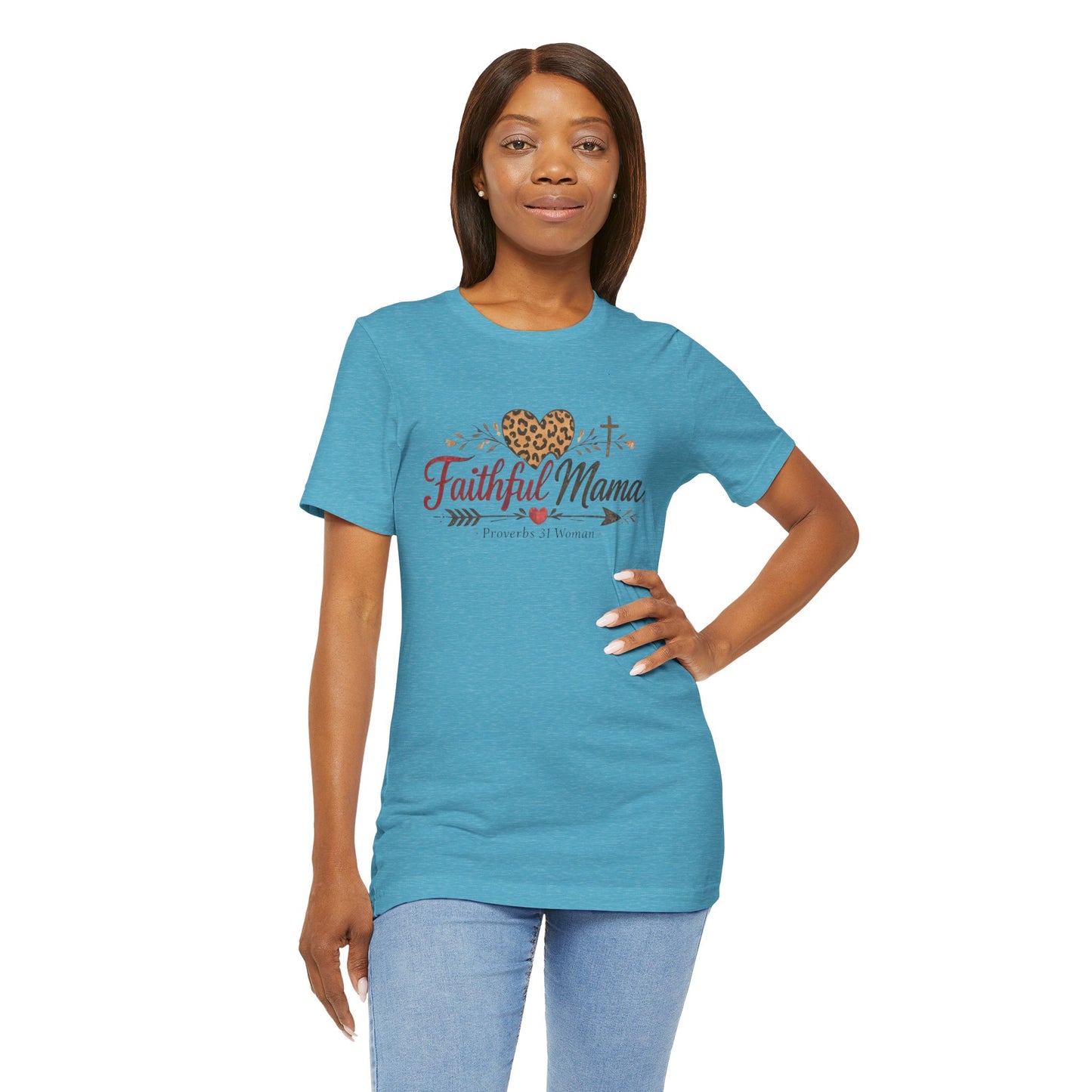 Faithful Mama T-Shirt - Leopard Heart Christian Mom Tee (Proverbs 31 Woman)