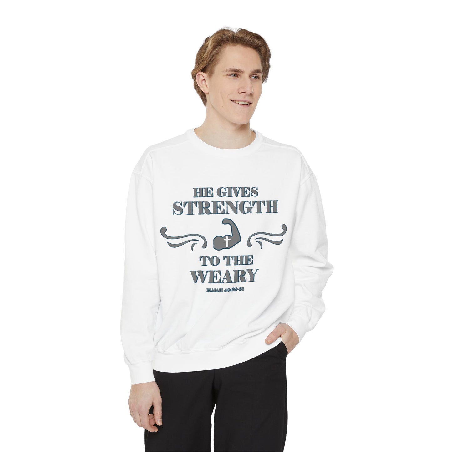 Bible Verse Isaiah 40:29-31 Unisex Sweatshirt 'He Gives Strength to the Weary'