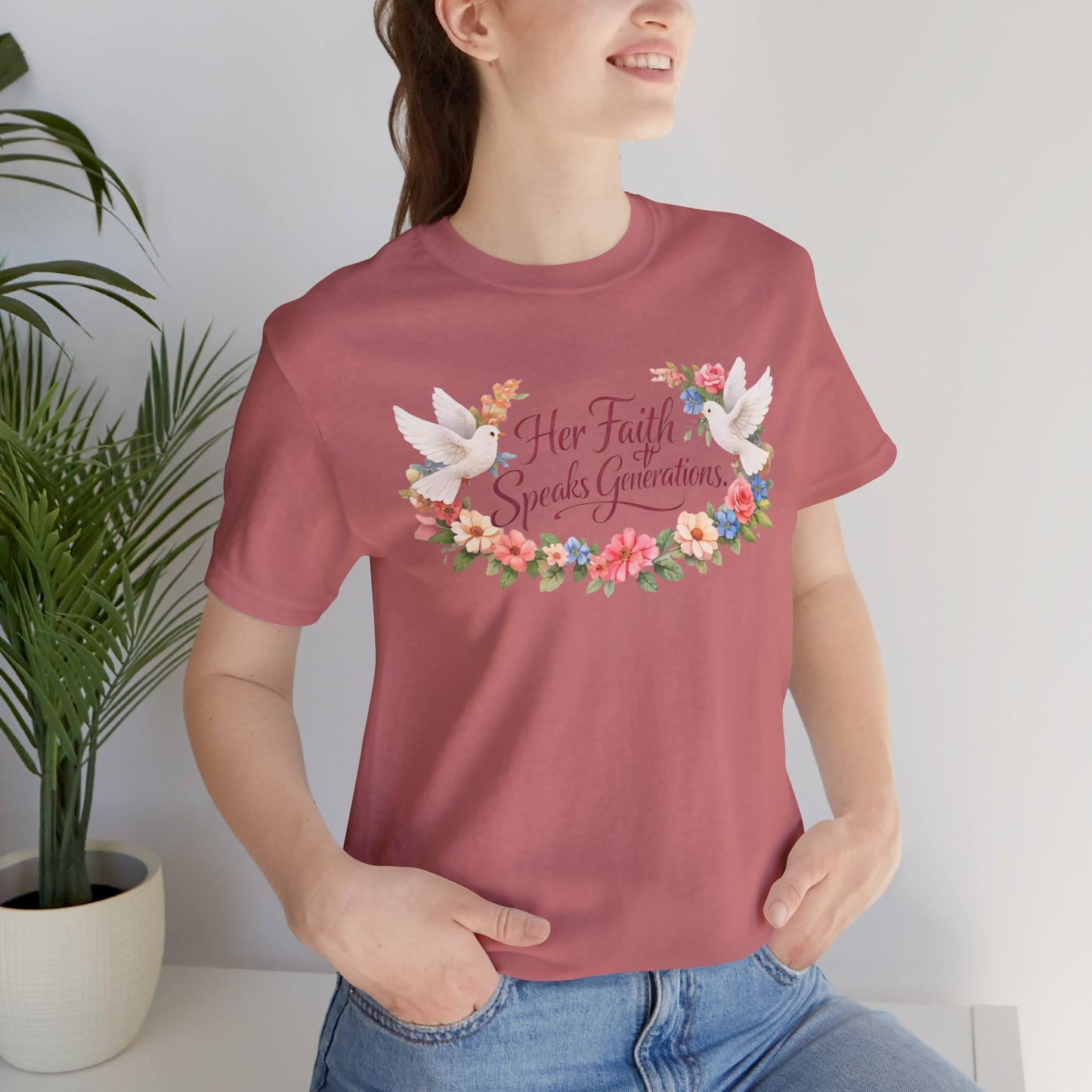 Her Faith Speaks Generations T-Shirt — Floral Christian Inspirational Tee