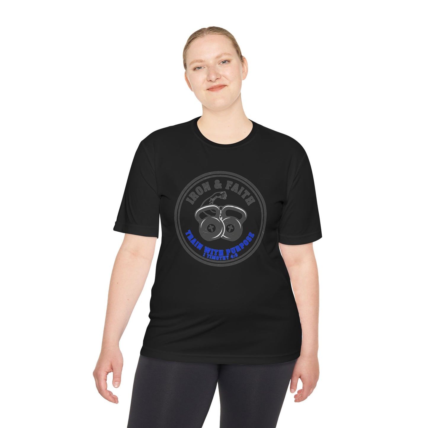 Iron & Faith Training Tee — 1 Timothy 4:8 Workout Shirt