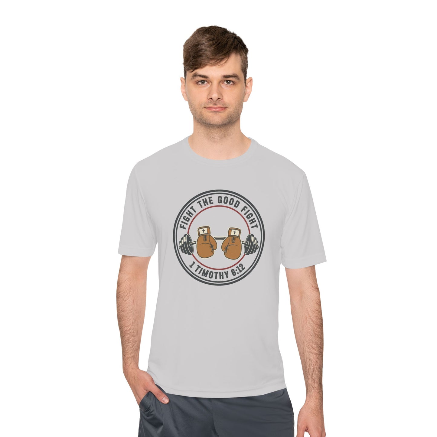1 Timothy 6:12 'Fight the Good Fight' Moisture-Wicking Workout Tee