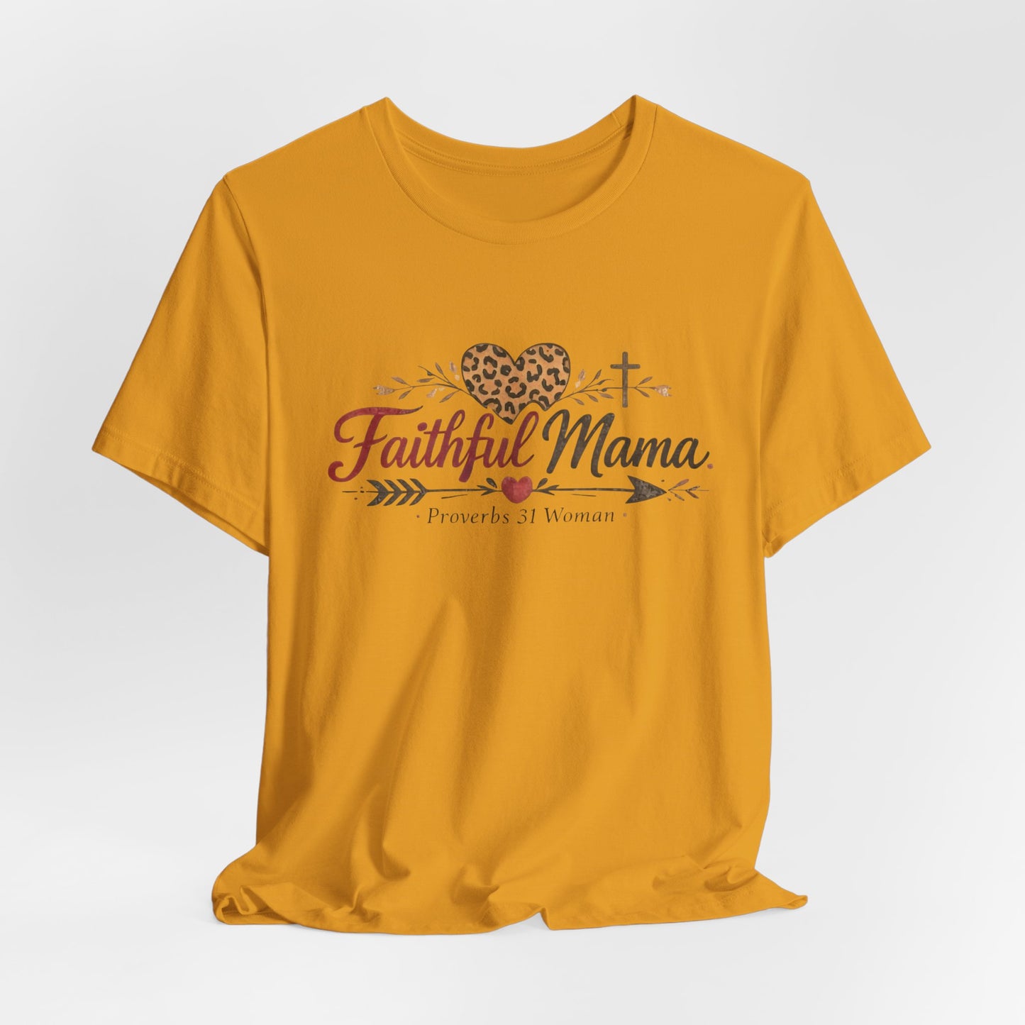 Faithful Mama T-Shirt - Leopard Heart Christian Mom Tee (Proverbs 31 Woman)