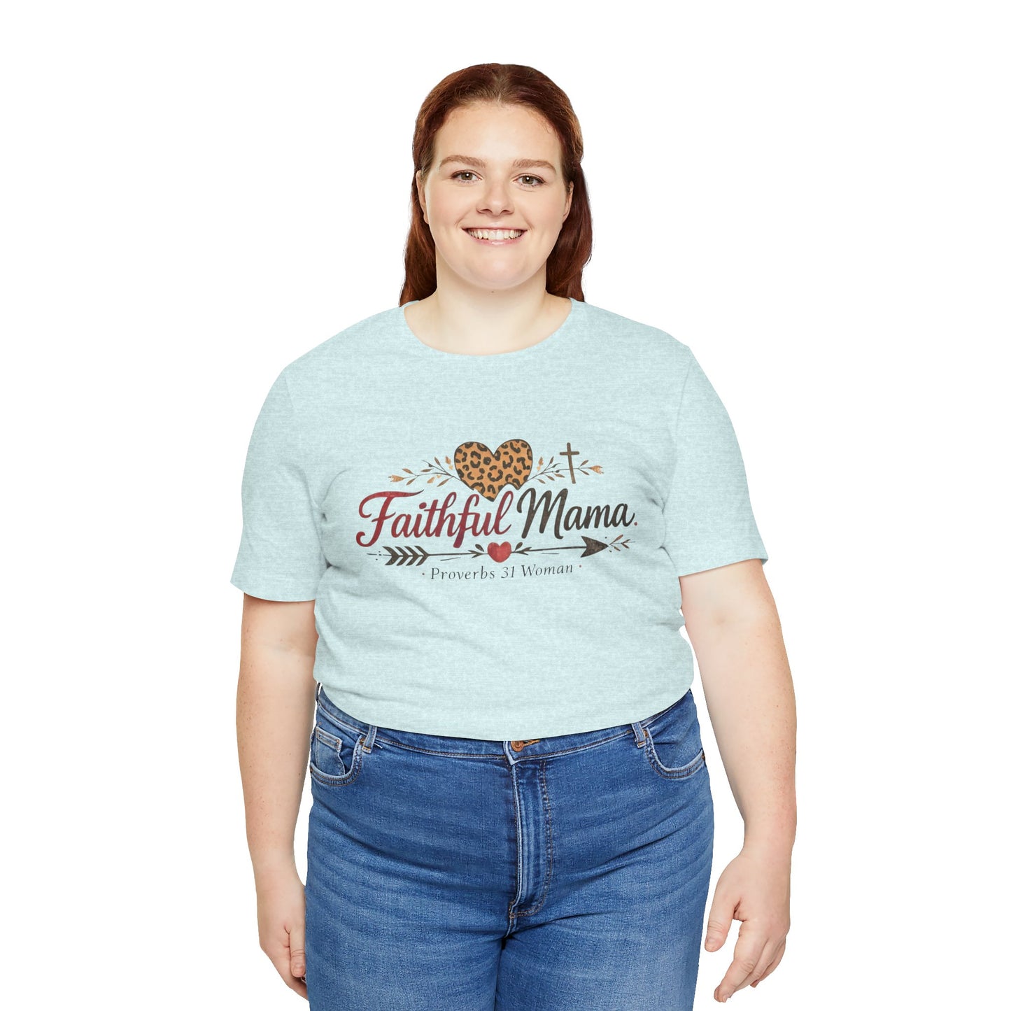 Faithful Mama T-Shirt - Leopard Heart Christian Mom Tee (Proverbs 31 Woman)