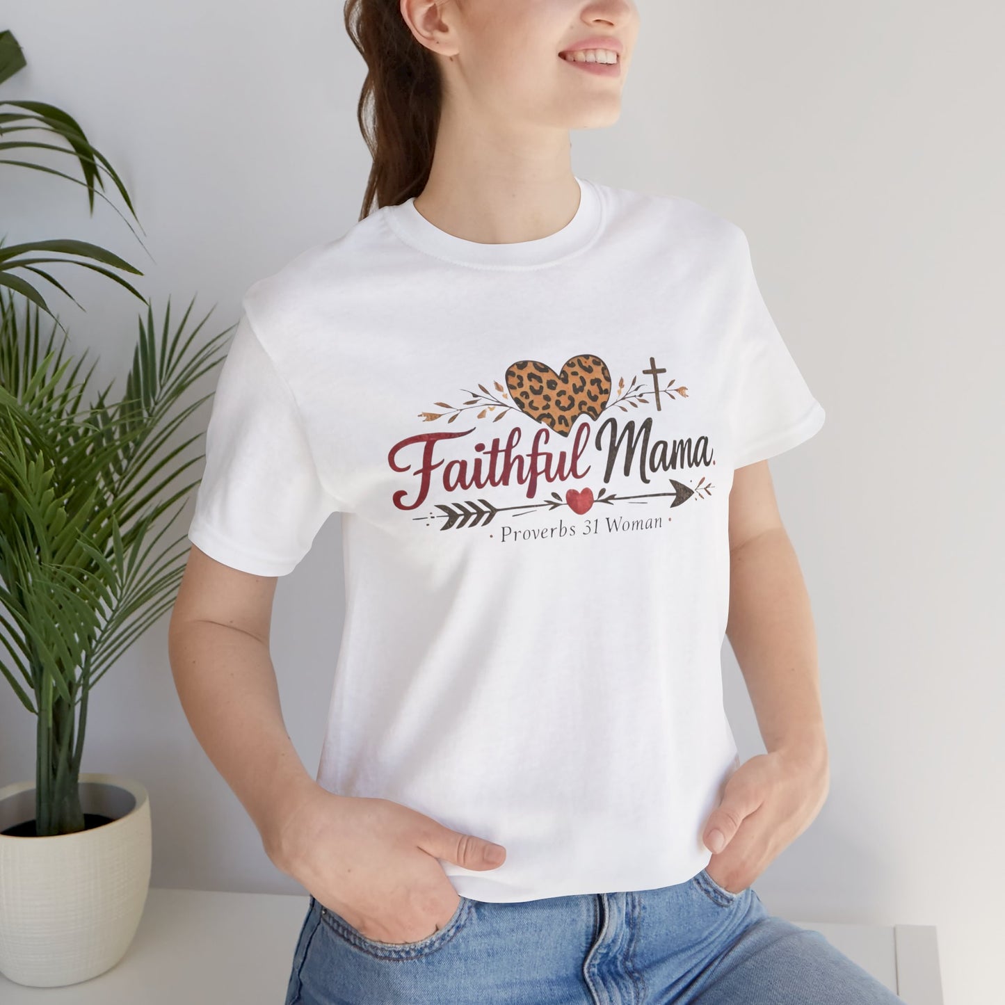 Faithful Mama T-Shirt - Leopard Heart Christian Mom Tee (Proverbs 31 Woman)