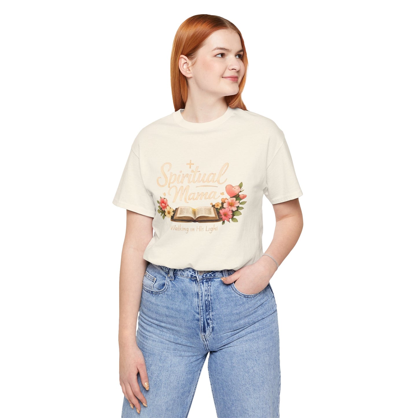 Spiritual Mama T-Shirt — "Walking in His Light" Floral Bible Tee