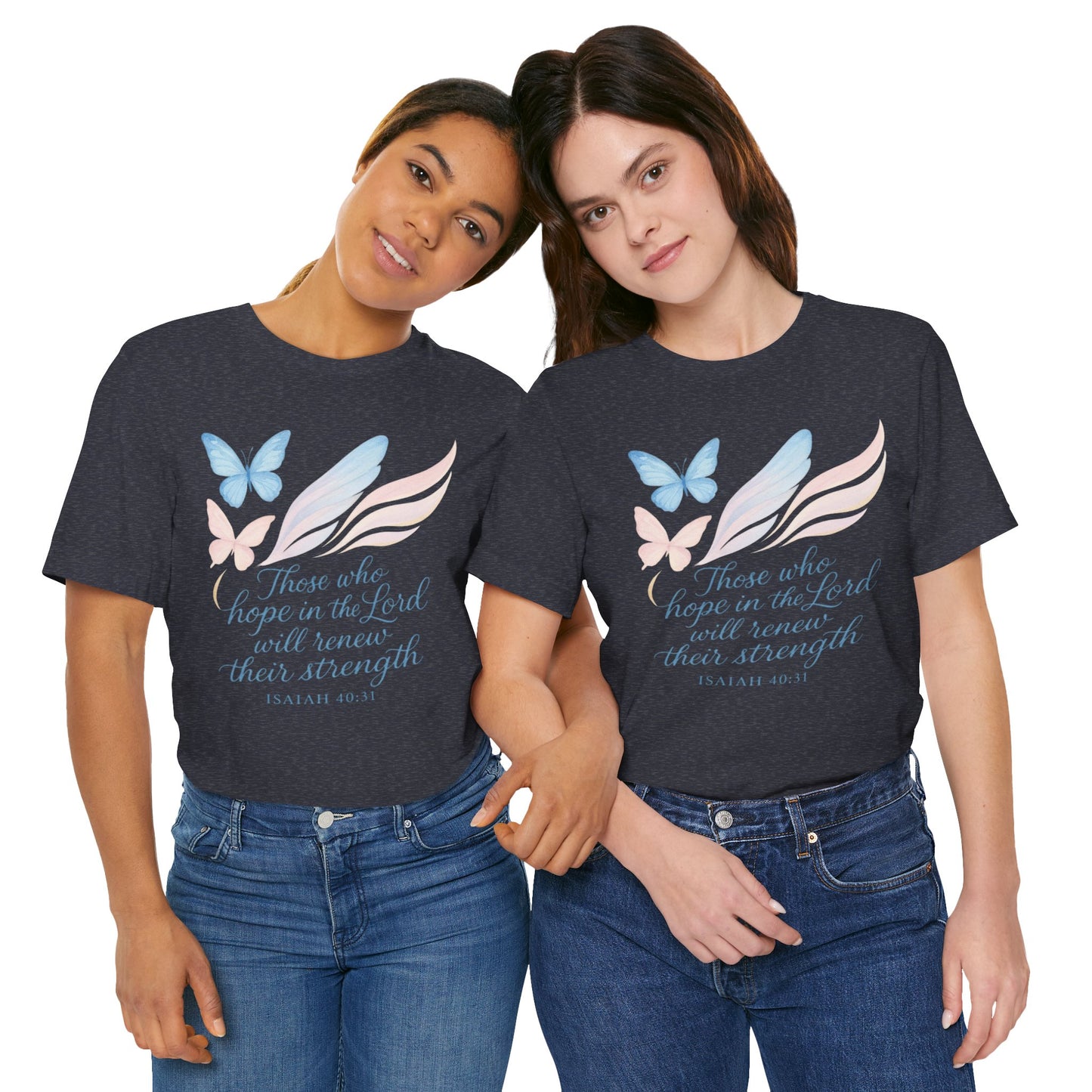 Inspirational Scripture T-Shirt – "Those Who Hope in the Lord" Isaiah 40:31, Pastel Butterflies
