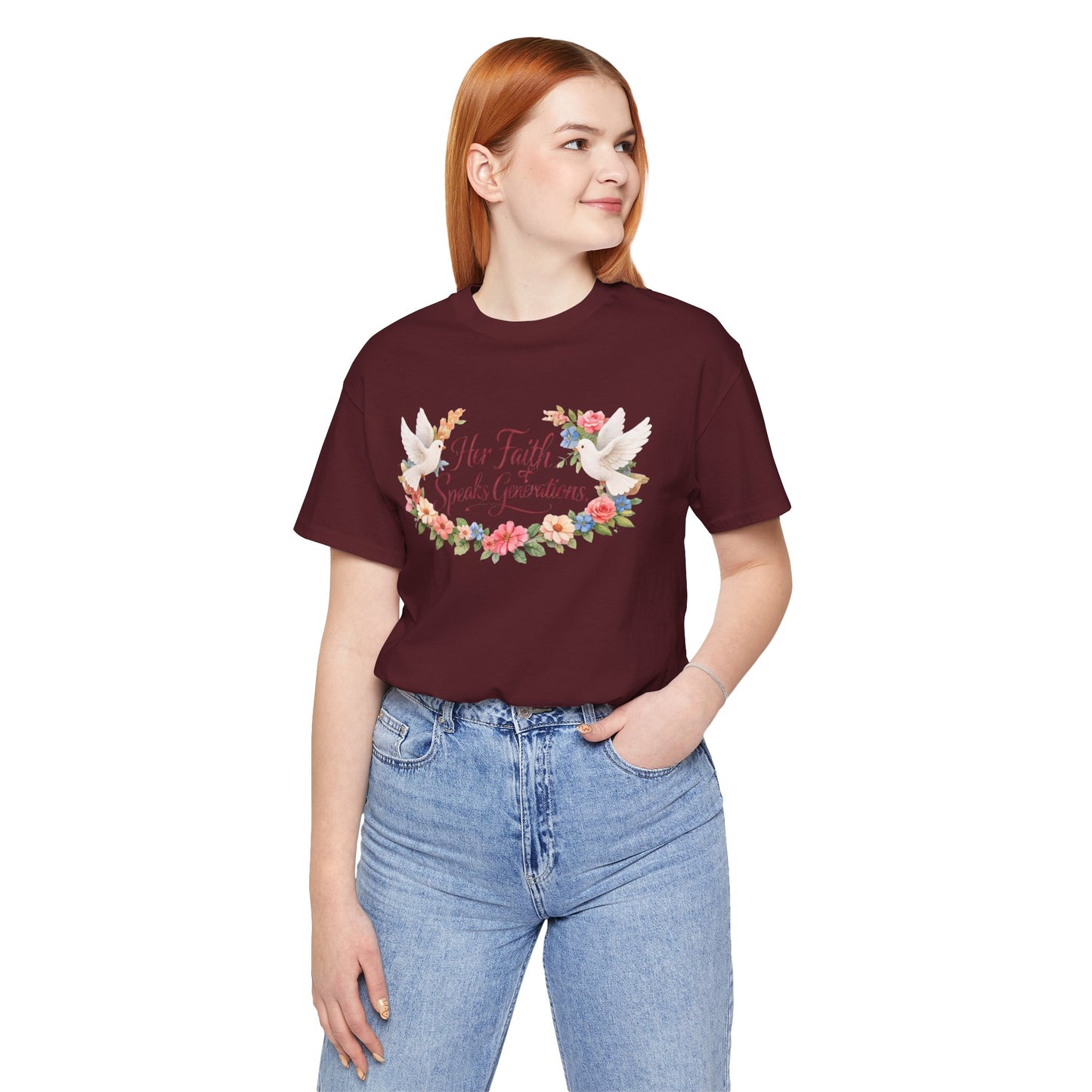 Her Faith Speaks Generations T-Shirt — Floral Christian Inspirational Tee