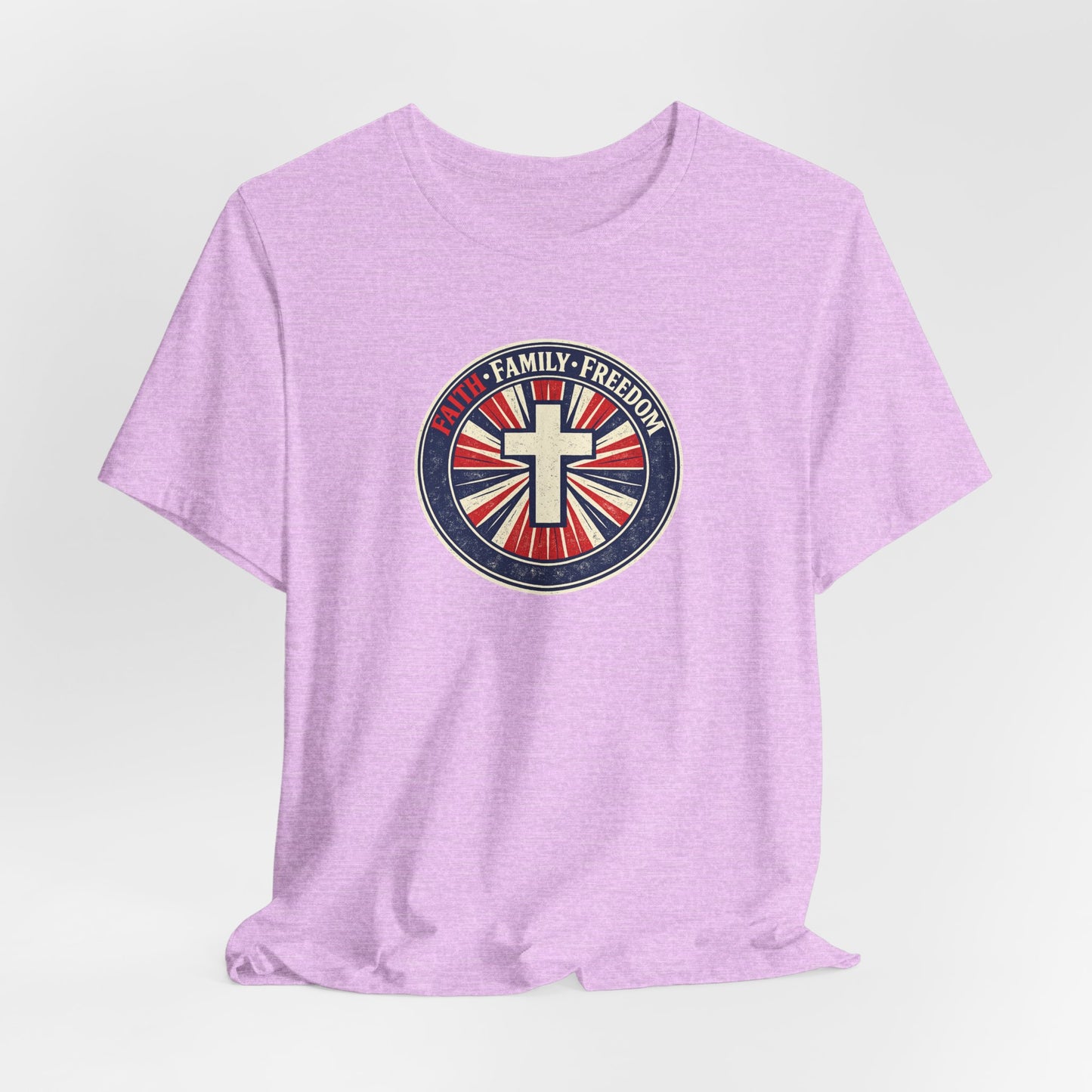 Faith Family Freedom T‑Shirt — Cross Emblem Patriotic Graphic Tee