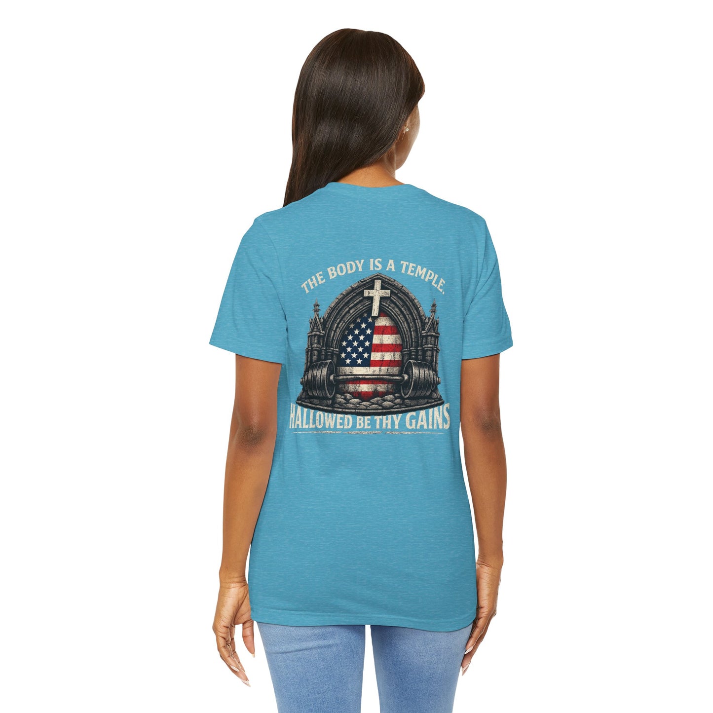 Patriotic Gym Tee — “The Body Is a Temple” American Flag Fitness T-Shirt