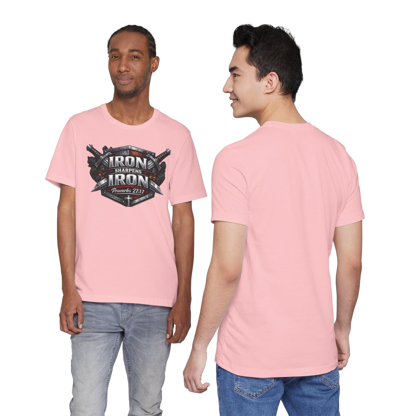 Iron Sharpens Iron T-Shirt — Faith-Based Proverbs 27:17 Graphic Tee