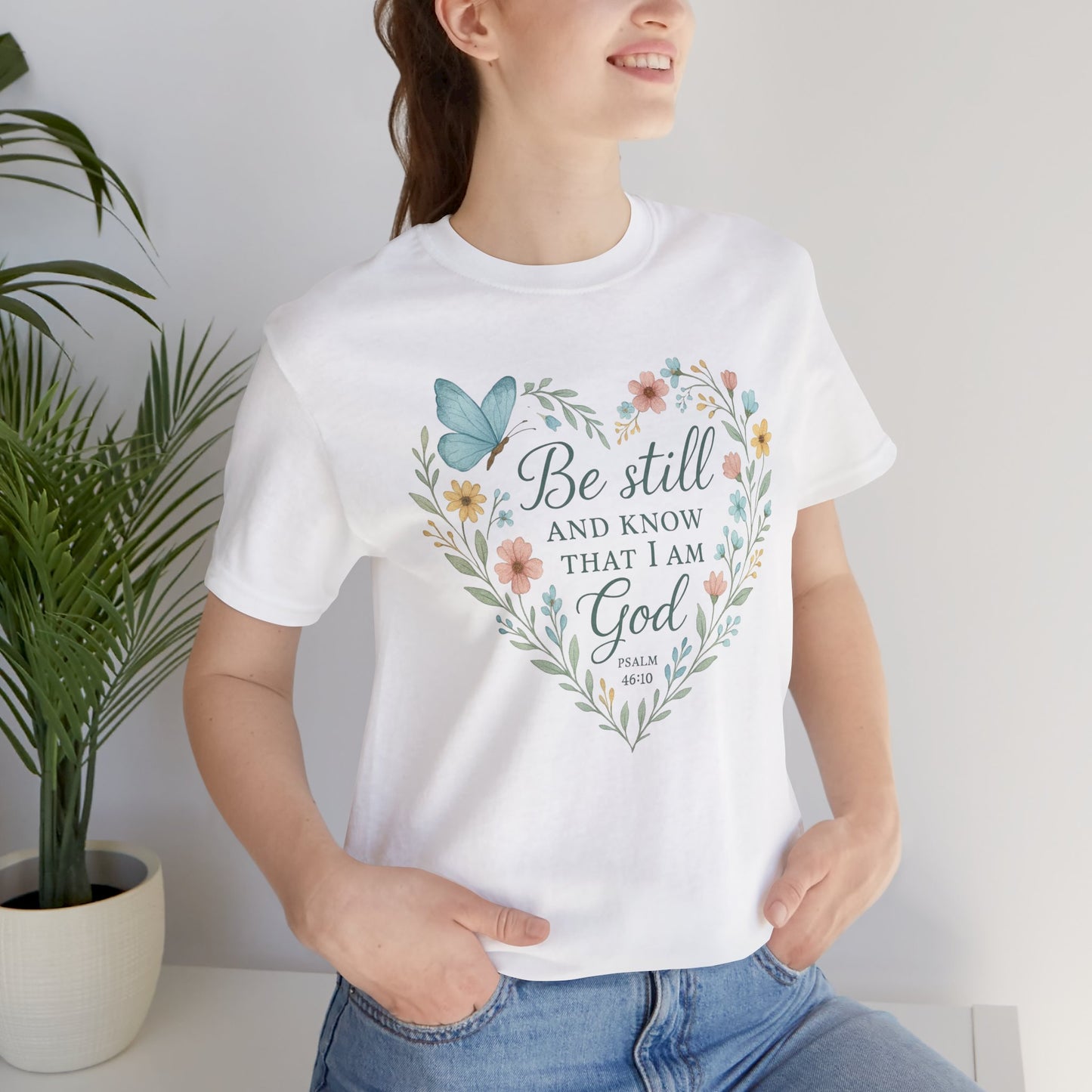 Christian Tee — "Be Still and Know That I Am God" Floral Heart Shirt