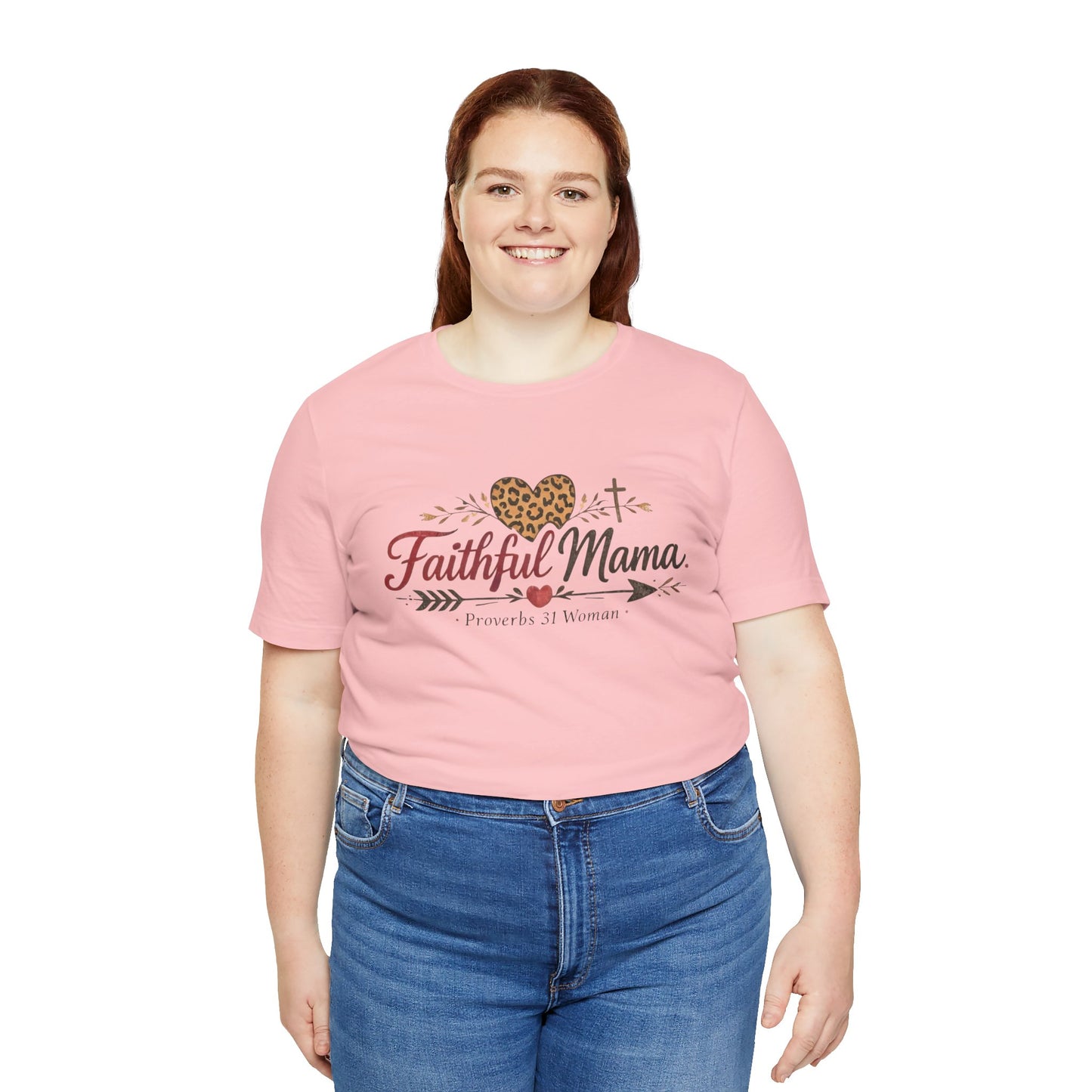 Faithful Mama T-Shirt - Leopard Heart Christian Mom Tee (Proverbs 31 Woman)