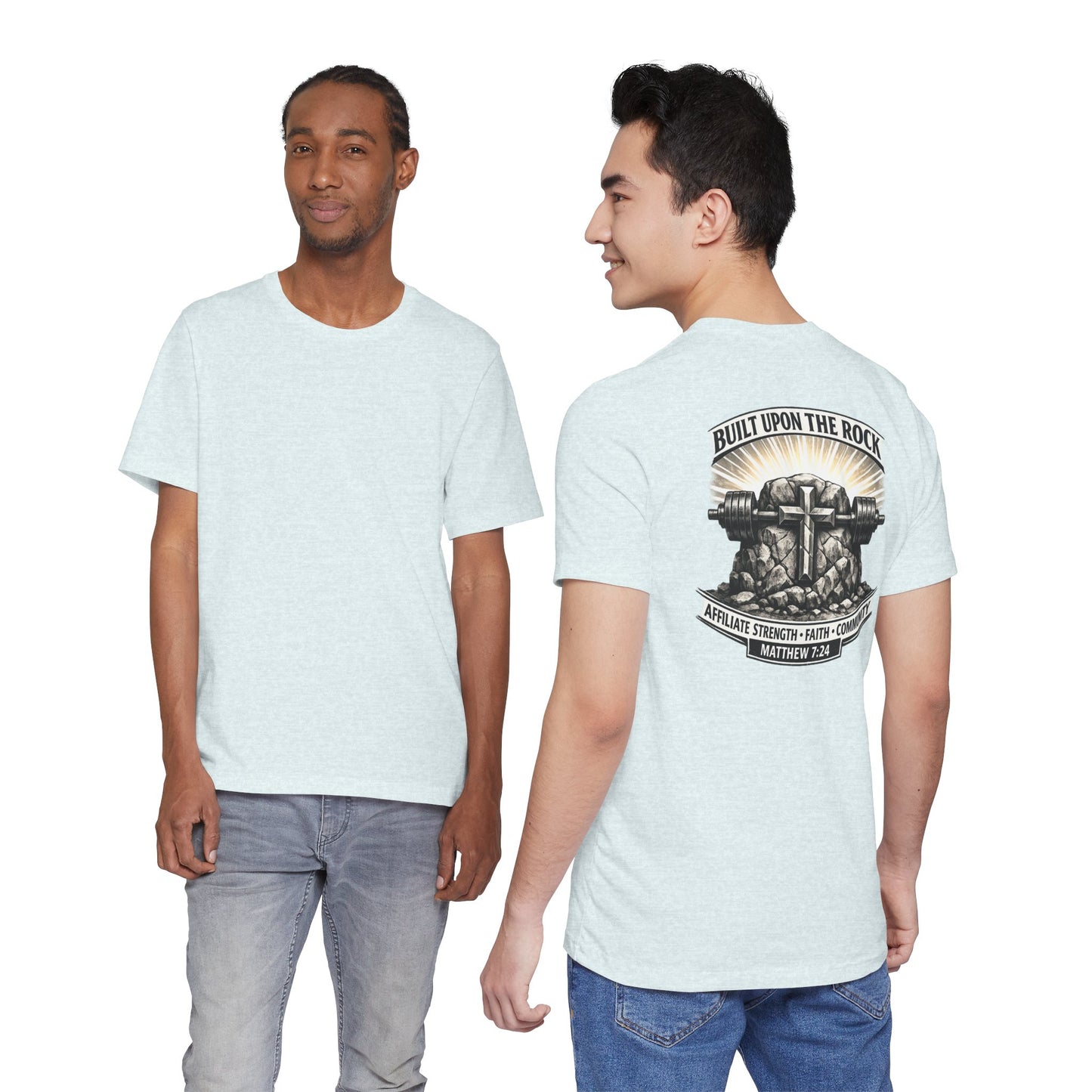 Built Upon the Rock T‑Shirt — Christian Faith Matthew 7:24 Graphic Tee