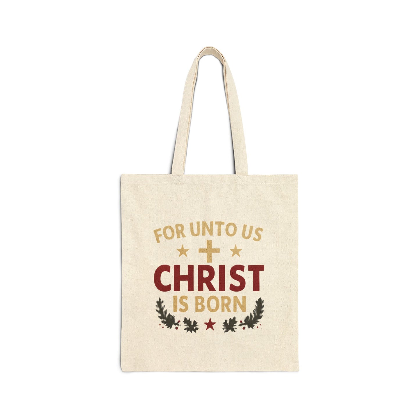 Christian Cotton Canvas Tote Bag — "For Unto Us Christ Is Born" Nativity Gospel Tote