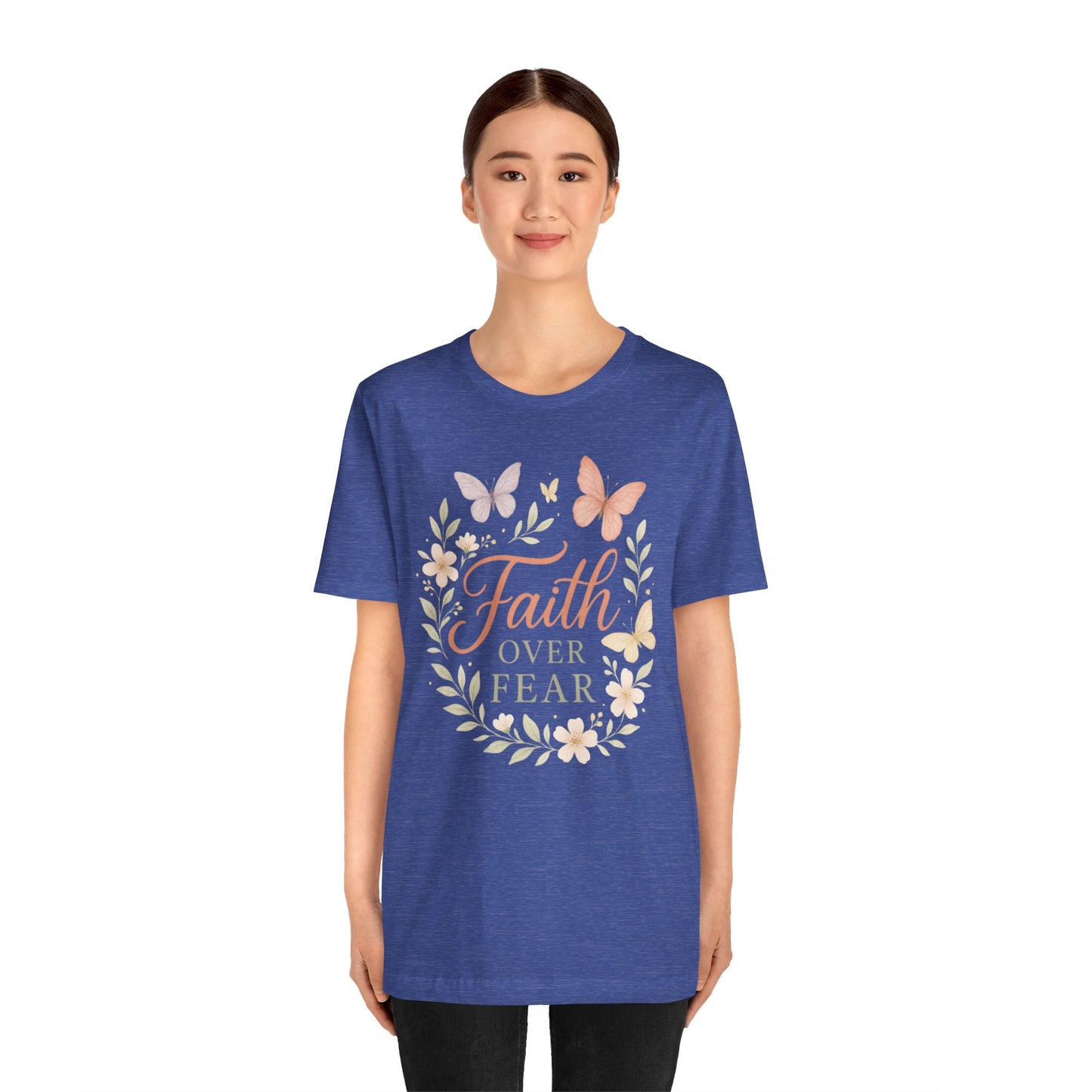 Faith Over Fear T-Shirt — Floral Butterfly Inspirational Tee
