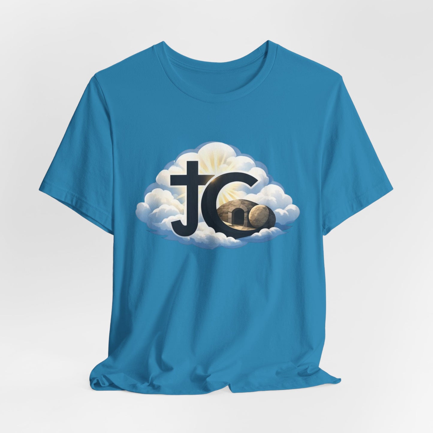 Jesus Christ (JC) Cross Tee — Crucified, Risen & Coming Again