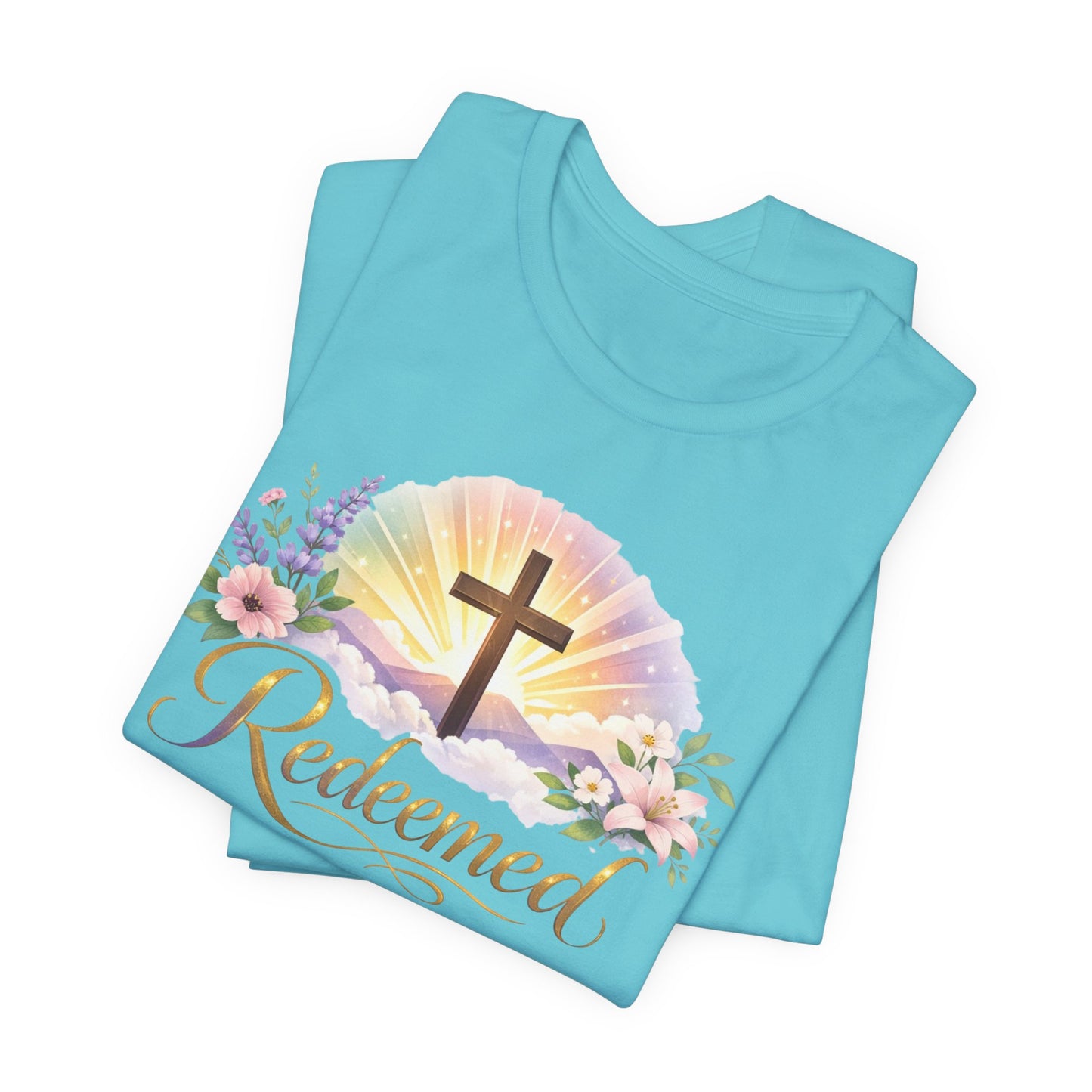 "Redeemed" Cross Floral T-Shirt — Christian Faith Tee