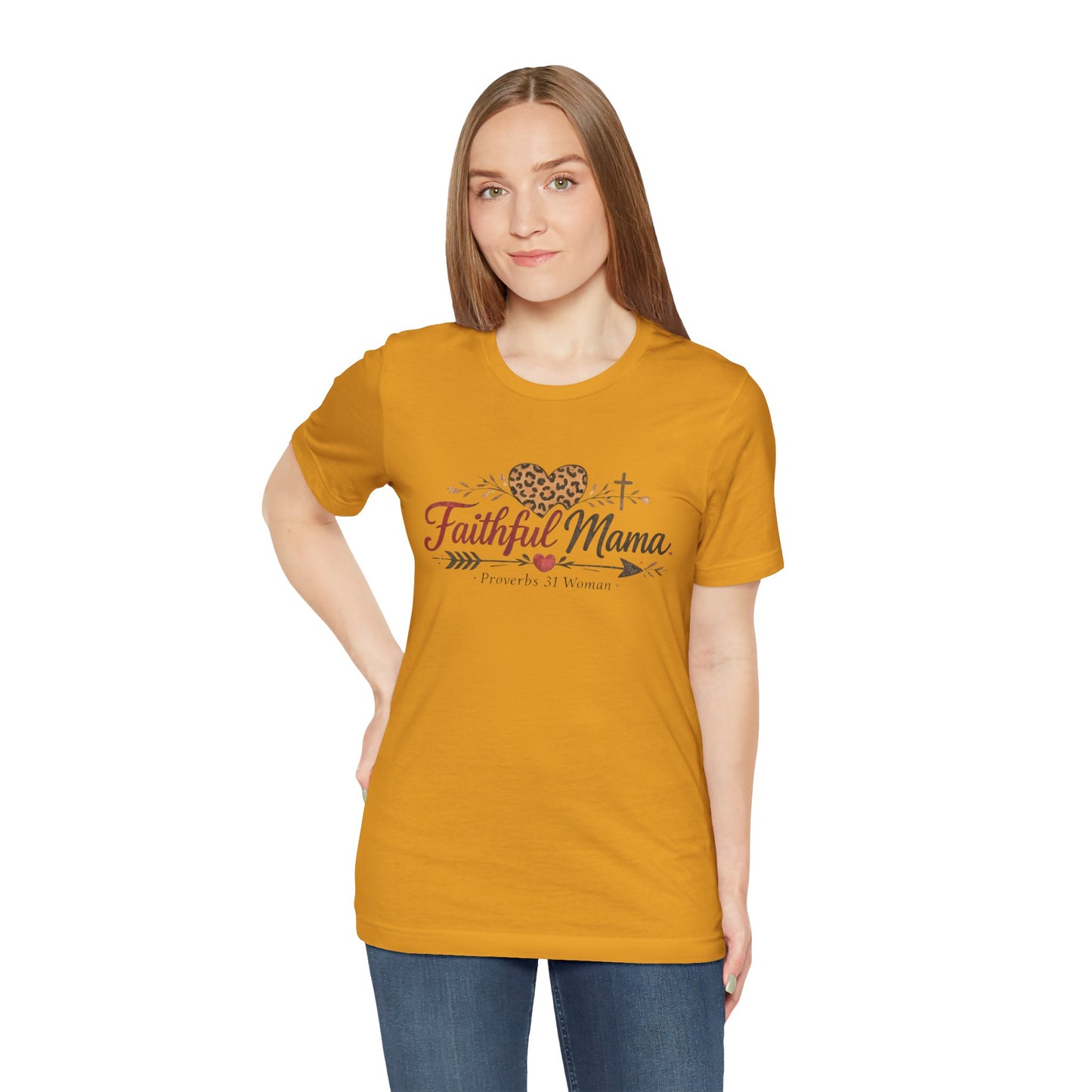 Faithful Mama T-Shirt - Leopard Heart Christian Mom Tee (Proverbs 31 Woman)