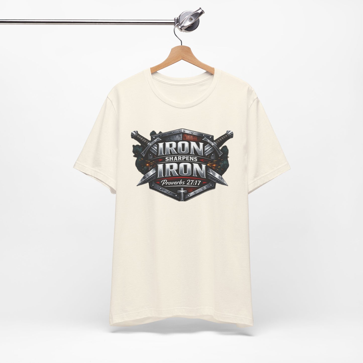 Iron Sharpens Iron T-Shirt — Faith-Based Proverbs 27:17 Graphic Tee
