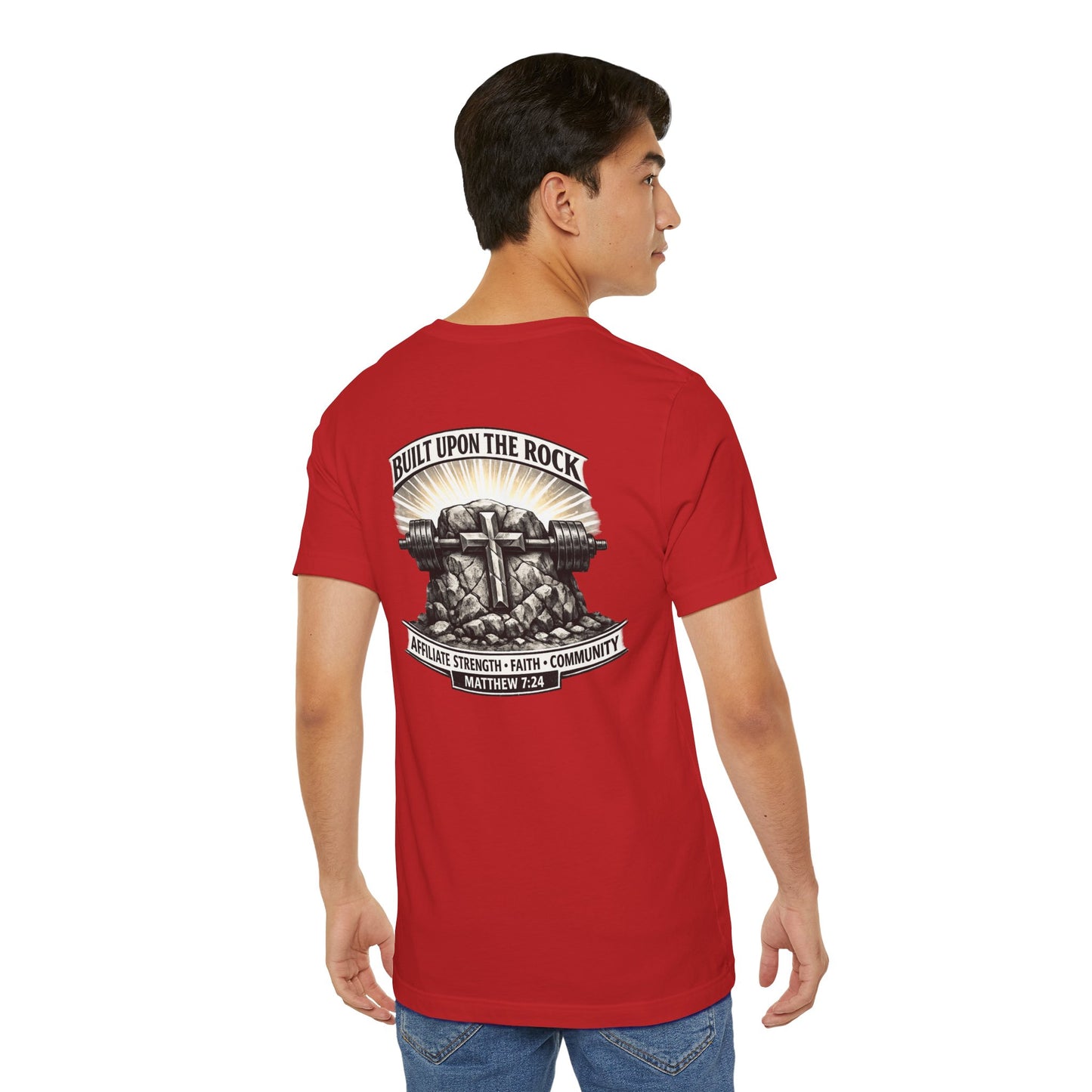 Built Upon the Rock T‑Shirt — Christian Faith Matthew 7:24 Graphic Tee