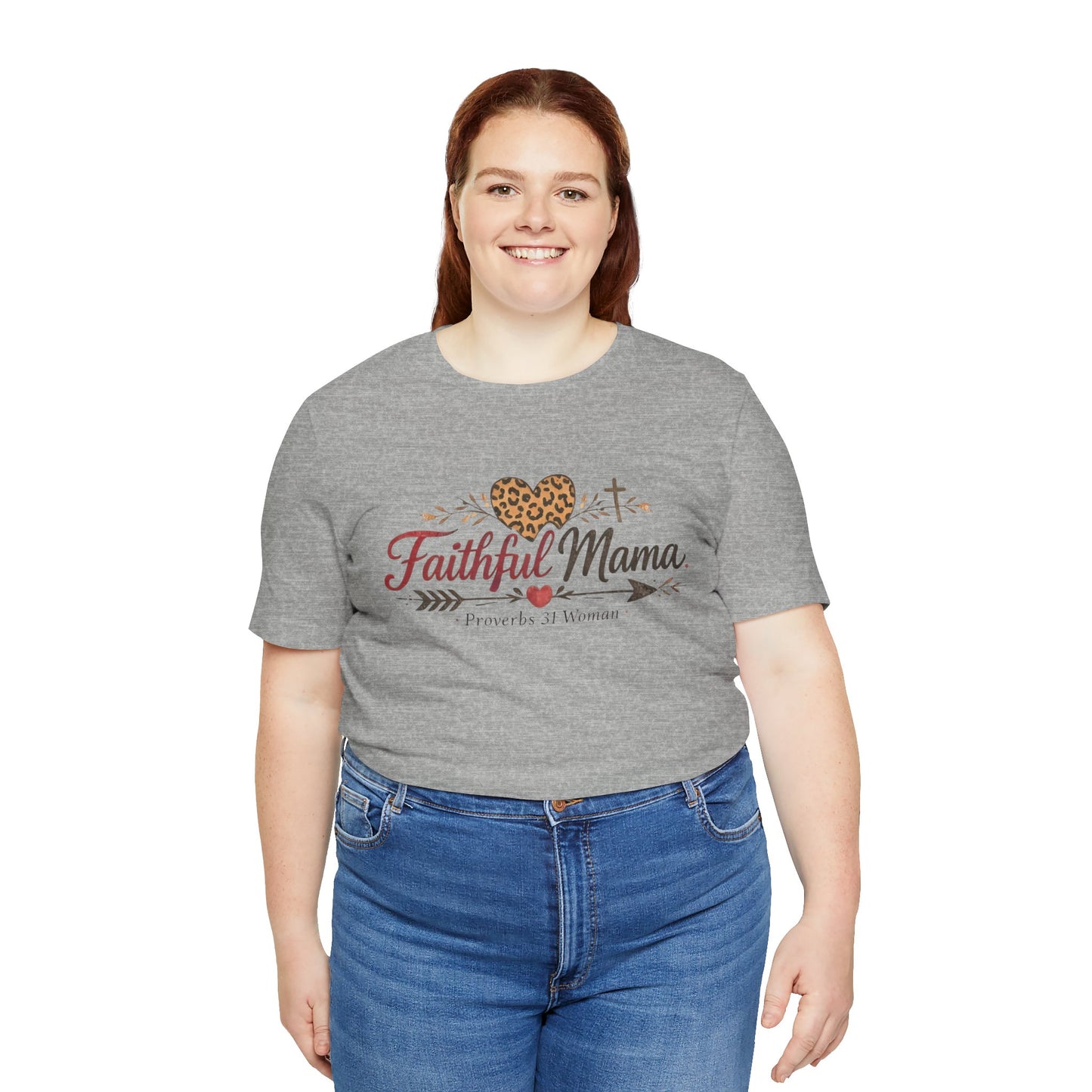 Faithful Mama T-Shirt - Leopard Heart Christian Mom Tee (Proverbs 31 Woman)