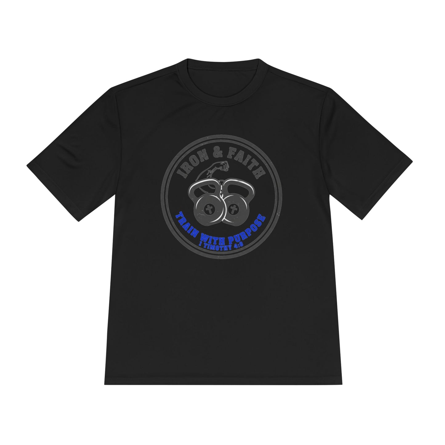 Iron & Faith Training Tee — 1 Timothy 4:8 Workout Shirt