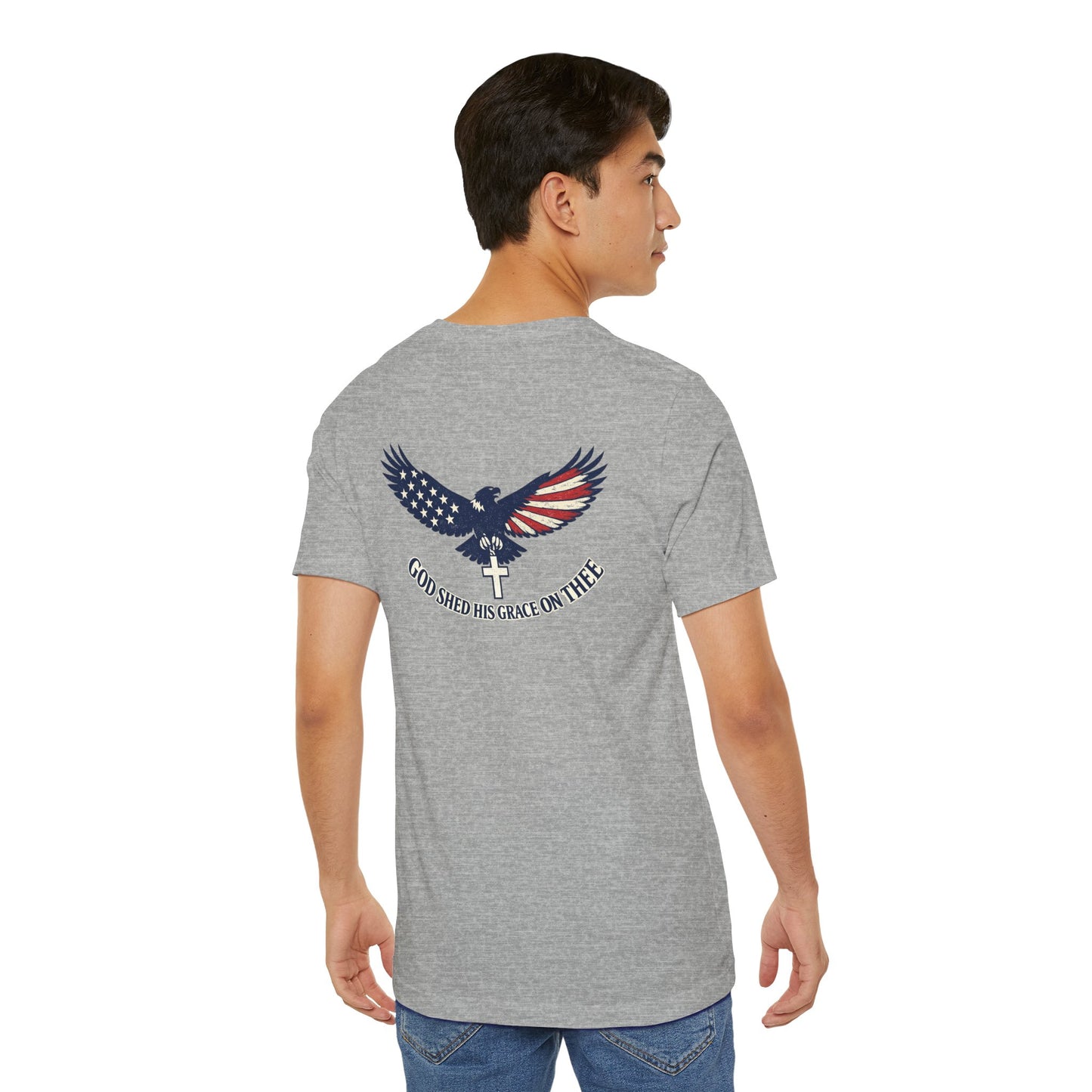 Patriotic Eagle T‑Shirt — "God Shed His Grace on Thee" Back Graphic Tee