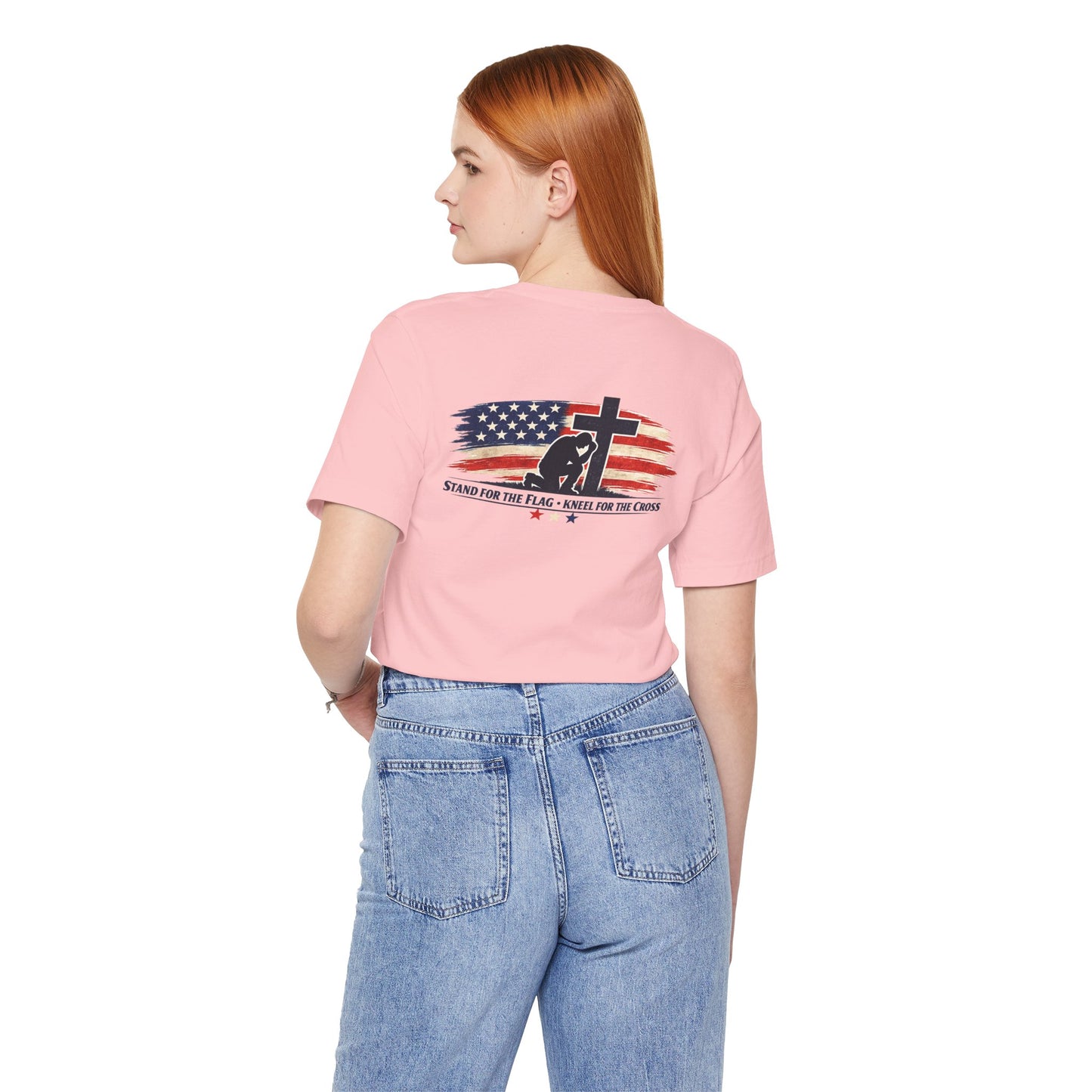 Patriotic Cross Tee – "Stand for the Flag, Kneel for the Cross" Short Sleeve T-Shirt