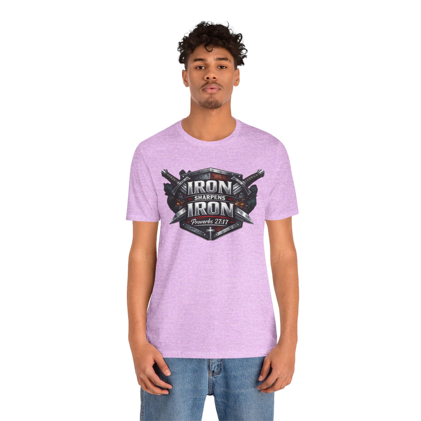 Iron Sharpens Iron T-Shirt — Faith-Based Proverbs 27:17 Graphic Tee