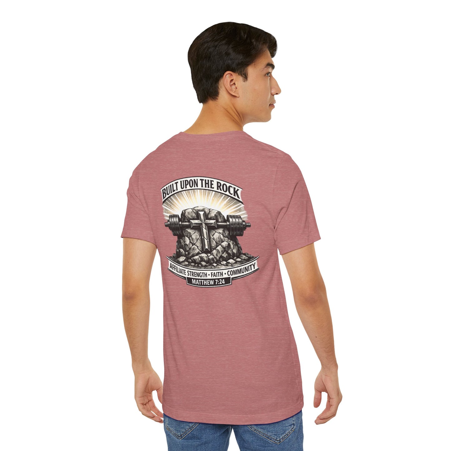 Built Upon the Rock T‑Shirt — Christian Faith Matthew 7:24 Graphic Tee