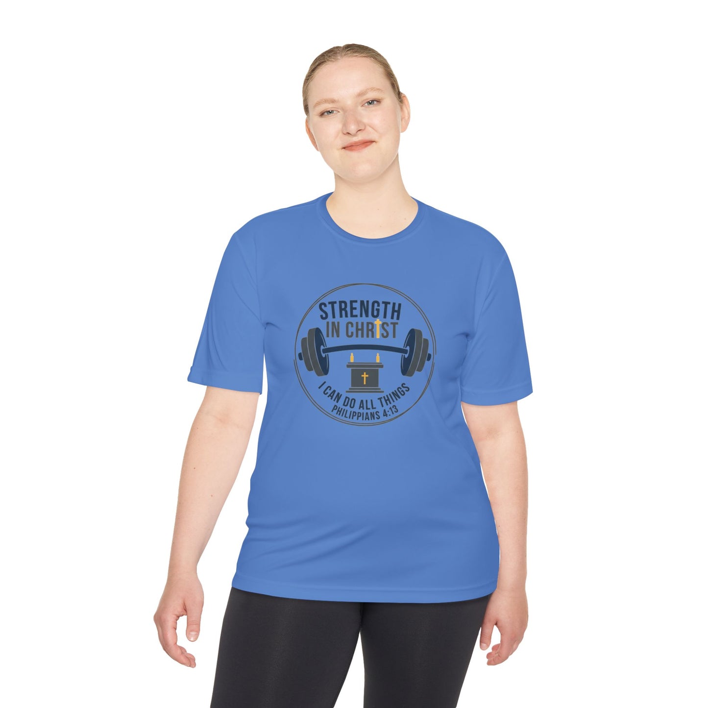 Philippians 4:13 'Strength in Christ' Moisture-Wicking Workout Tee