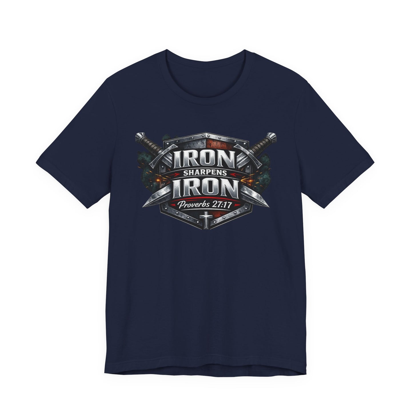 Iron Sharpens Iron T-Shirt — Faith-Based Proverbs 27:17 Graphic Tee