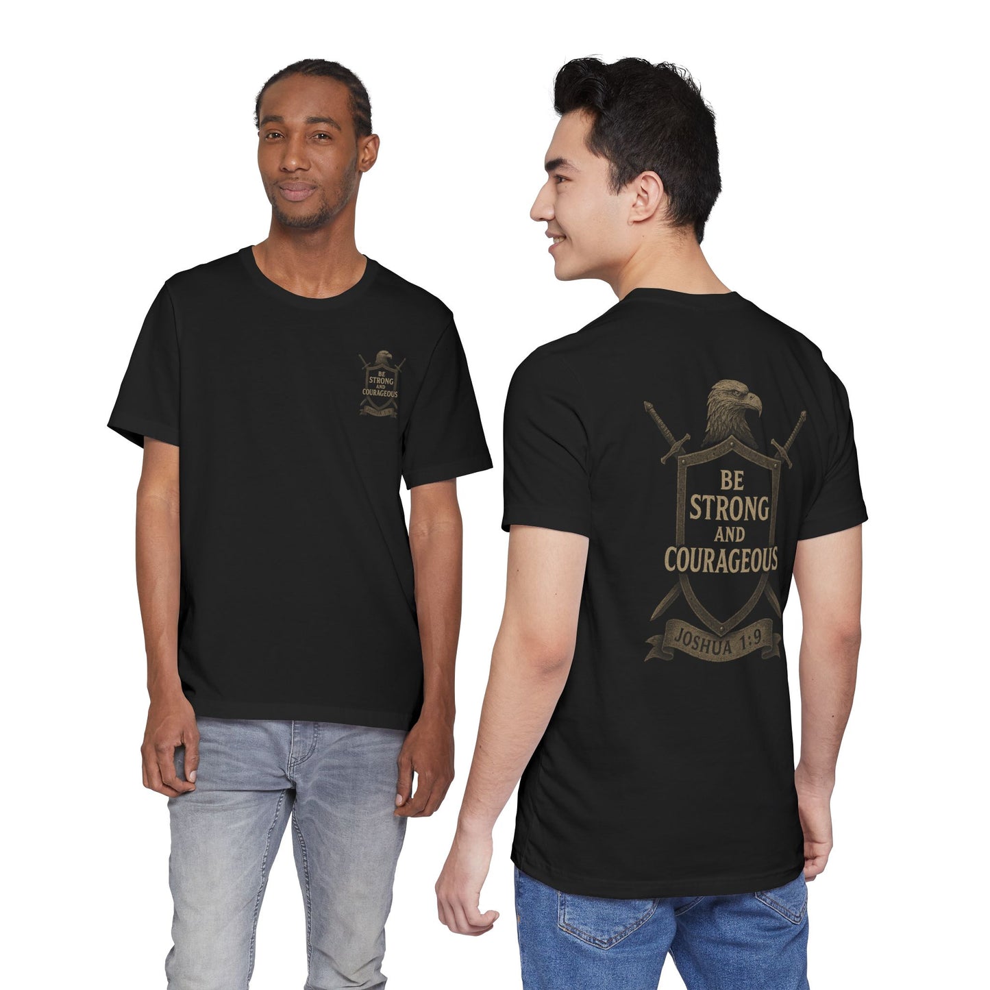 Joshua 1:9 Strong and Courageous T-Shirt — Inspirational Bible Verse Tee