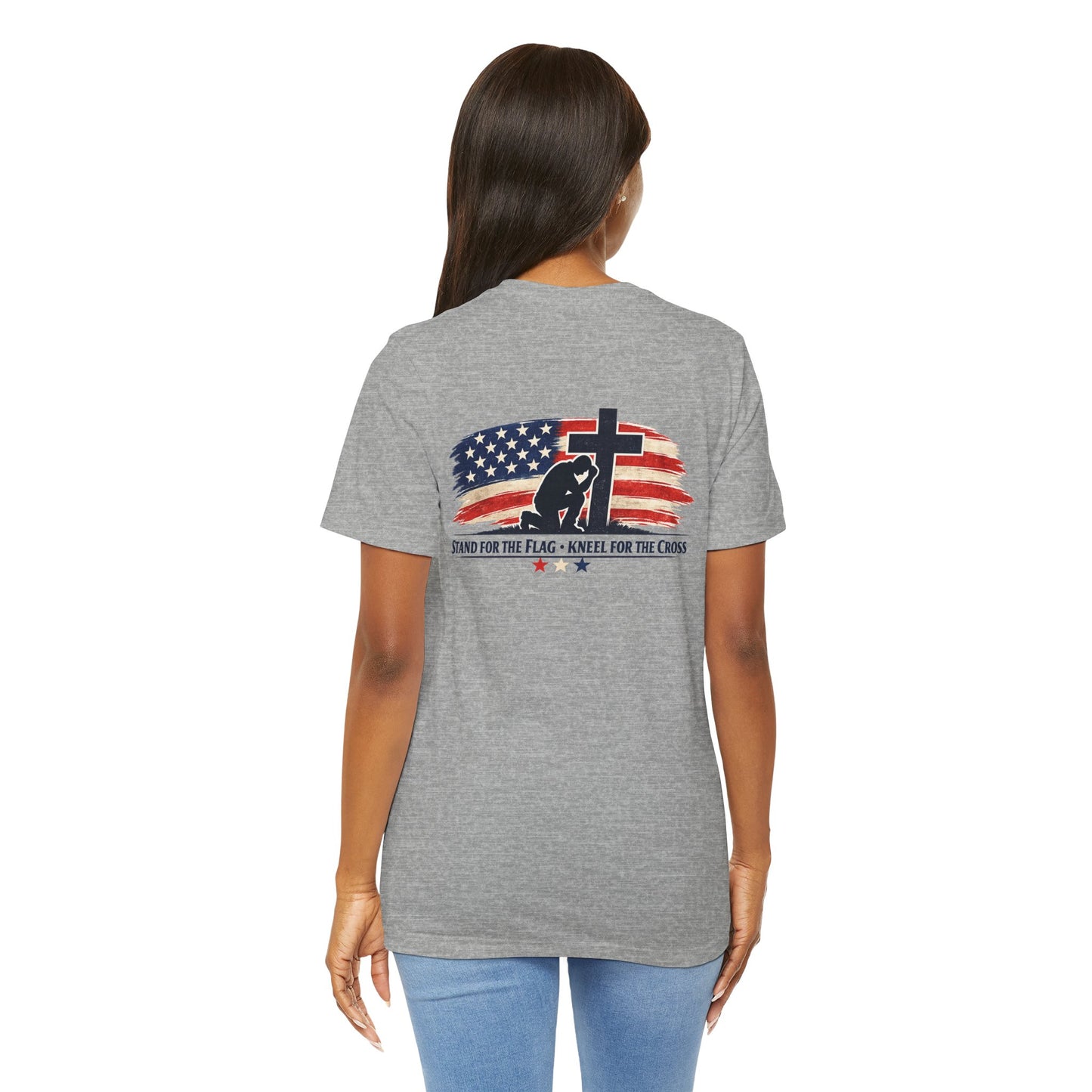 Patriotic Cross Tee – "Stand for the Flag, Kneel for the Cross" Short Sleeve T-Shirt