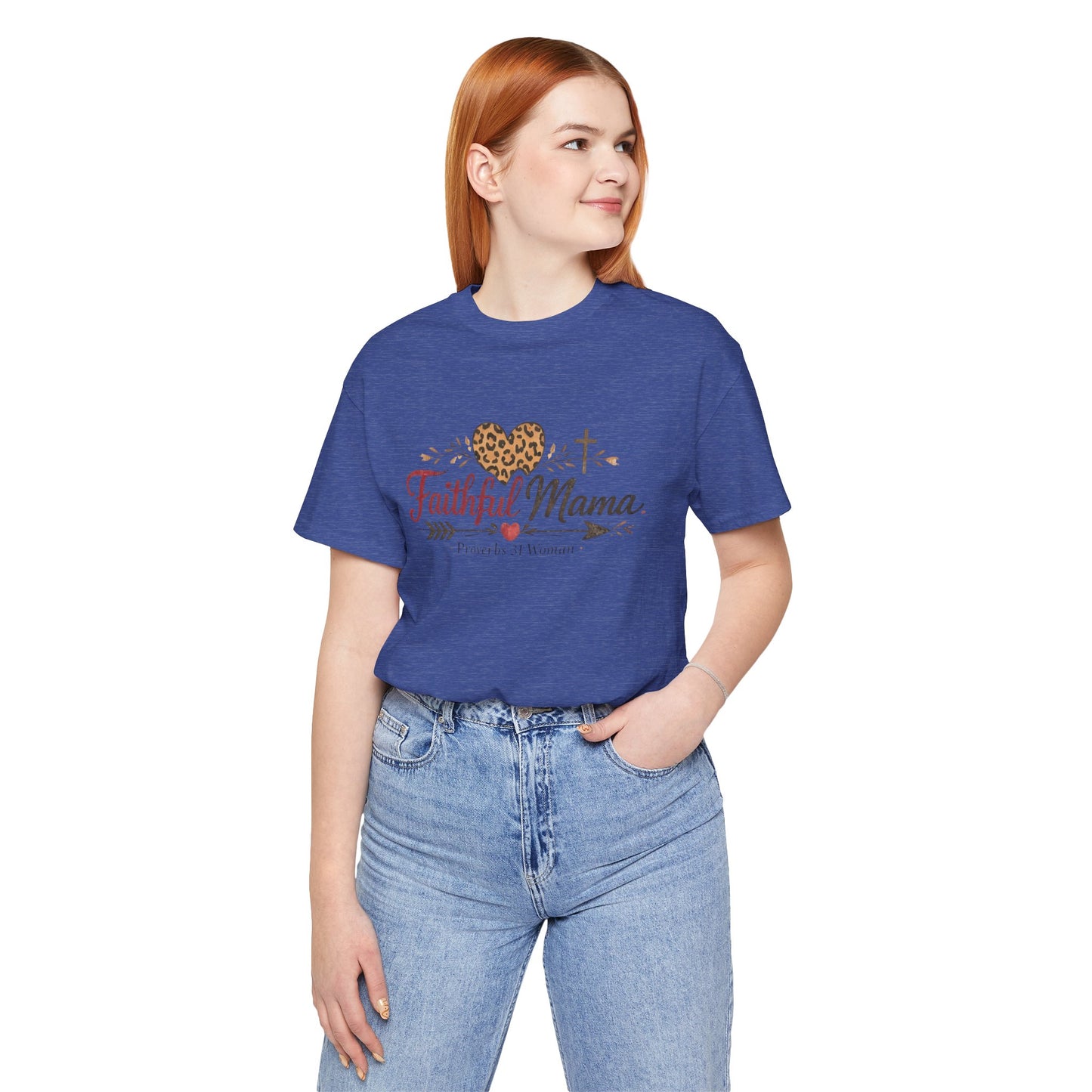 Faithful Mama T-Shirt - Leopard Heart Christian Mom Tee (Proverbs 31 Woman)