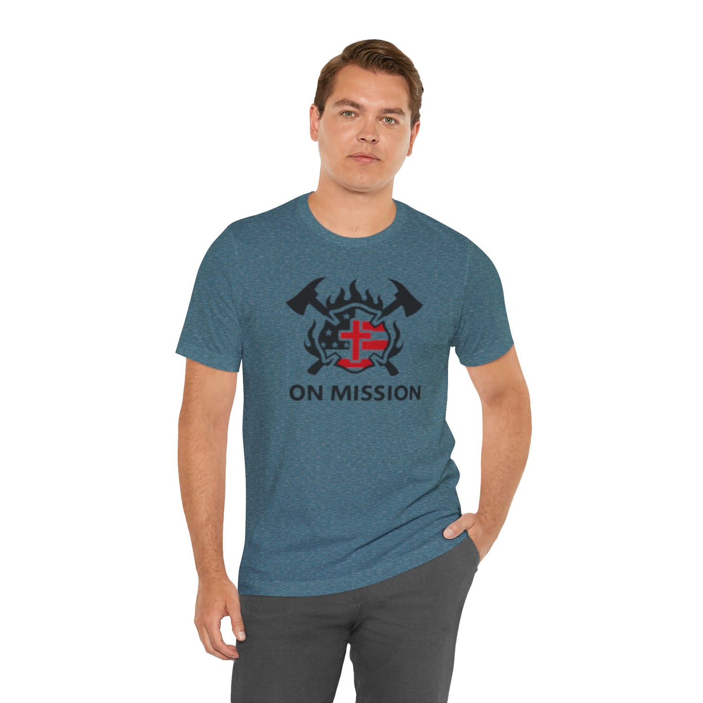 On Mission Christian Cross & American Flag T‑Shirt