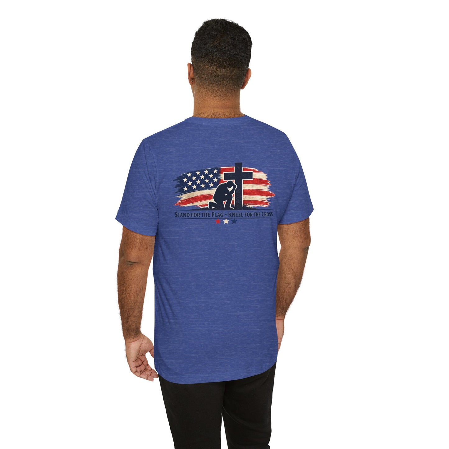 Patriotic Cross Tee – "Stand for the Flag, Kneel for the Cross" Short Sleeve T-Shirt