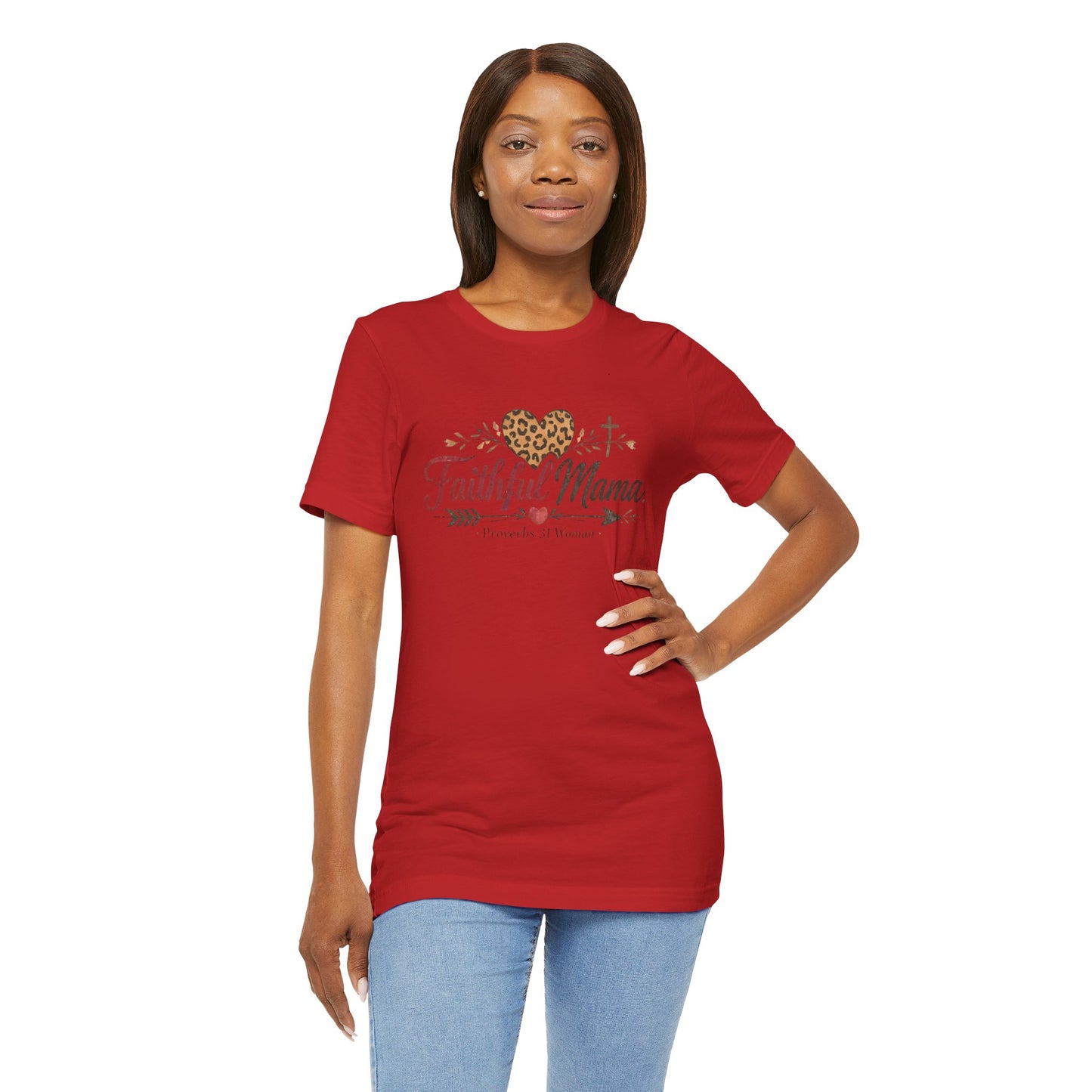 Faithful Mama T-Shirt - Leopard Heart Christian Mom Tee (Proverbs 31 Woman)
