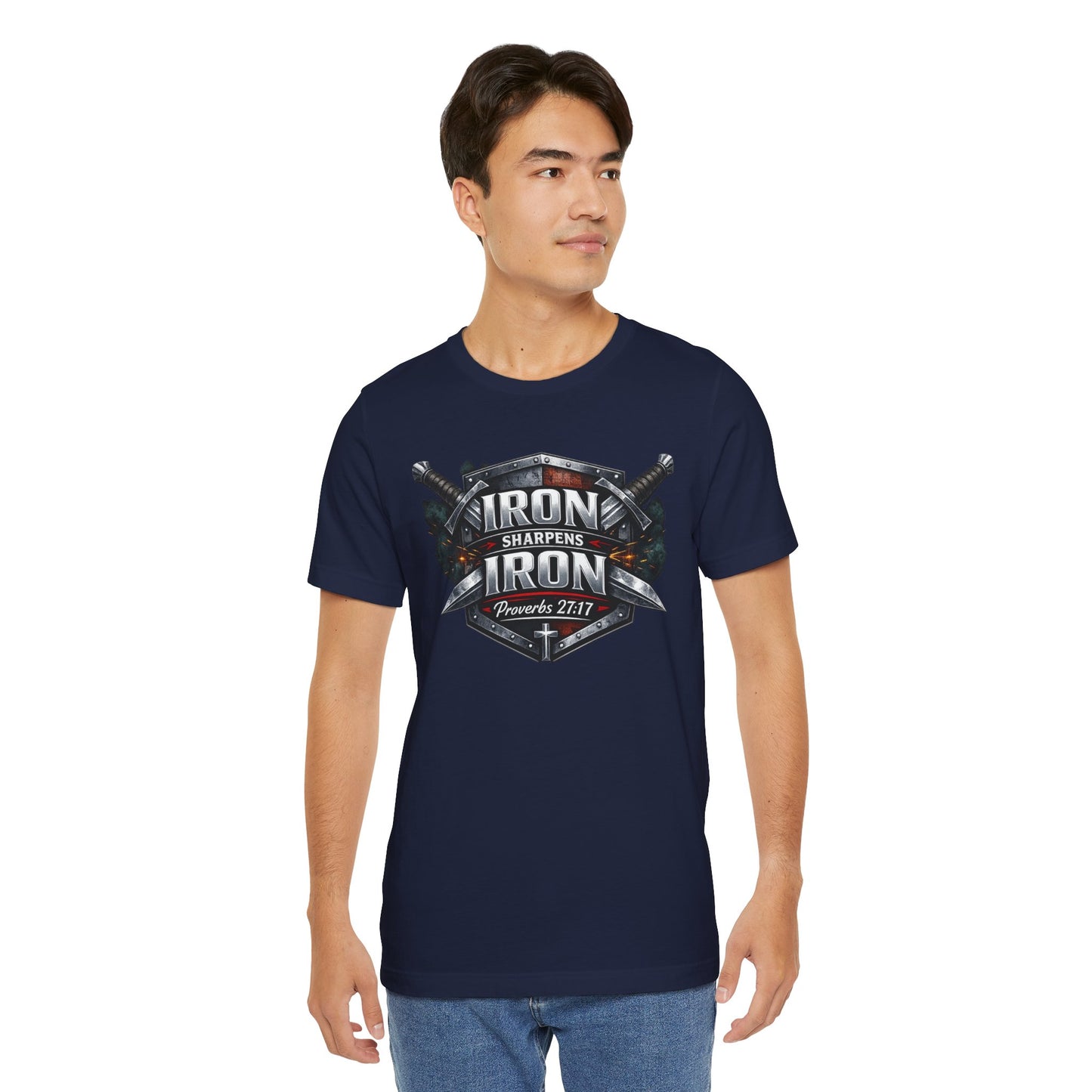 Iron Sharpens Iron T-Shirt — Faith-Based Proverbs 27:17 Graphic Tee